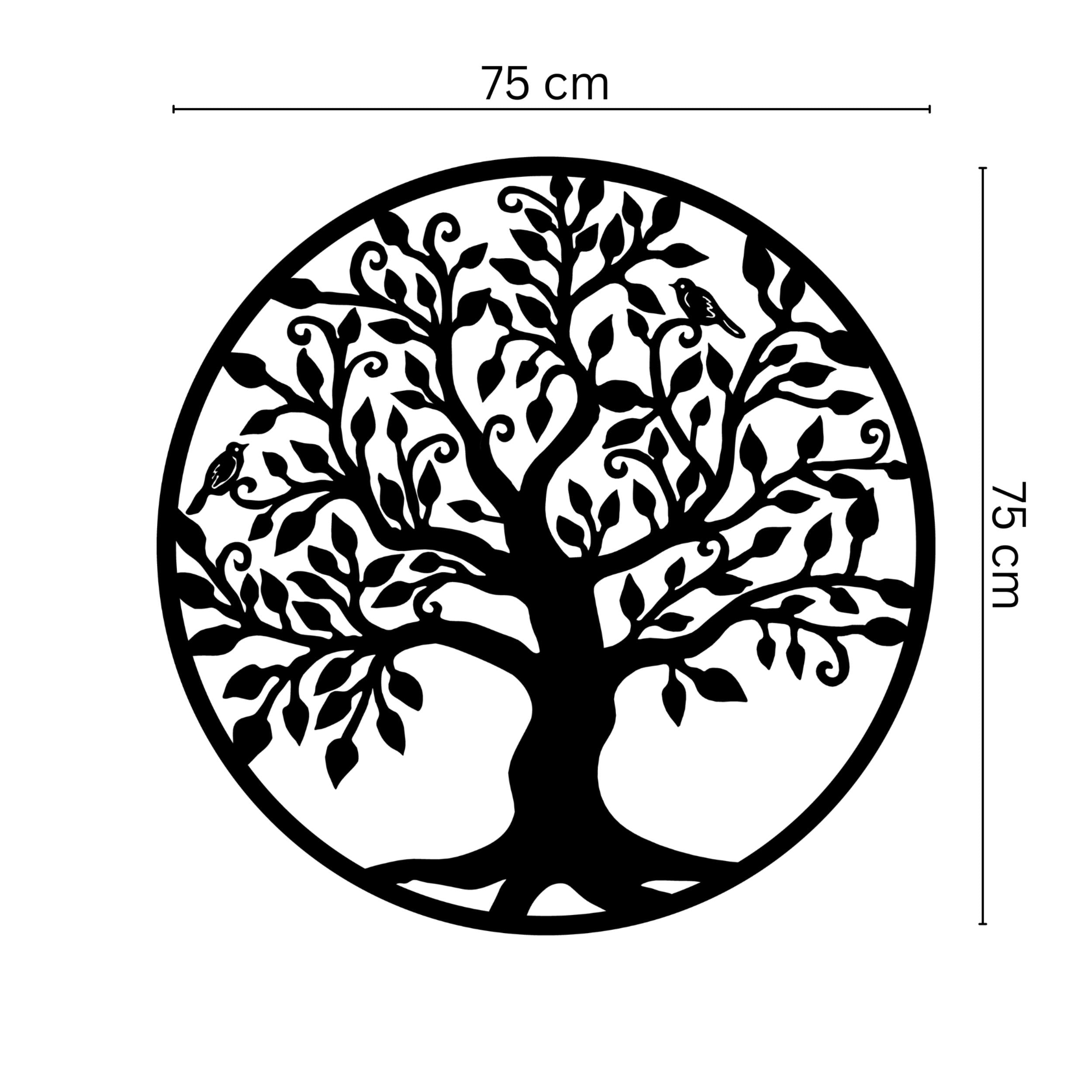 Décoration Murale en Métal - Arbre avec Oiseaux 75cm