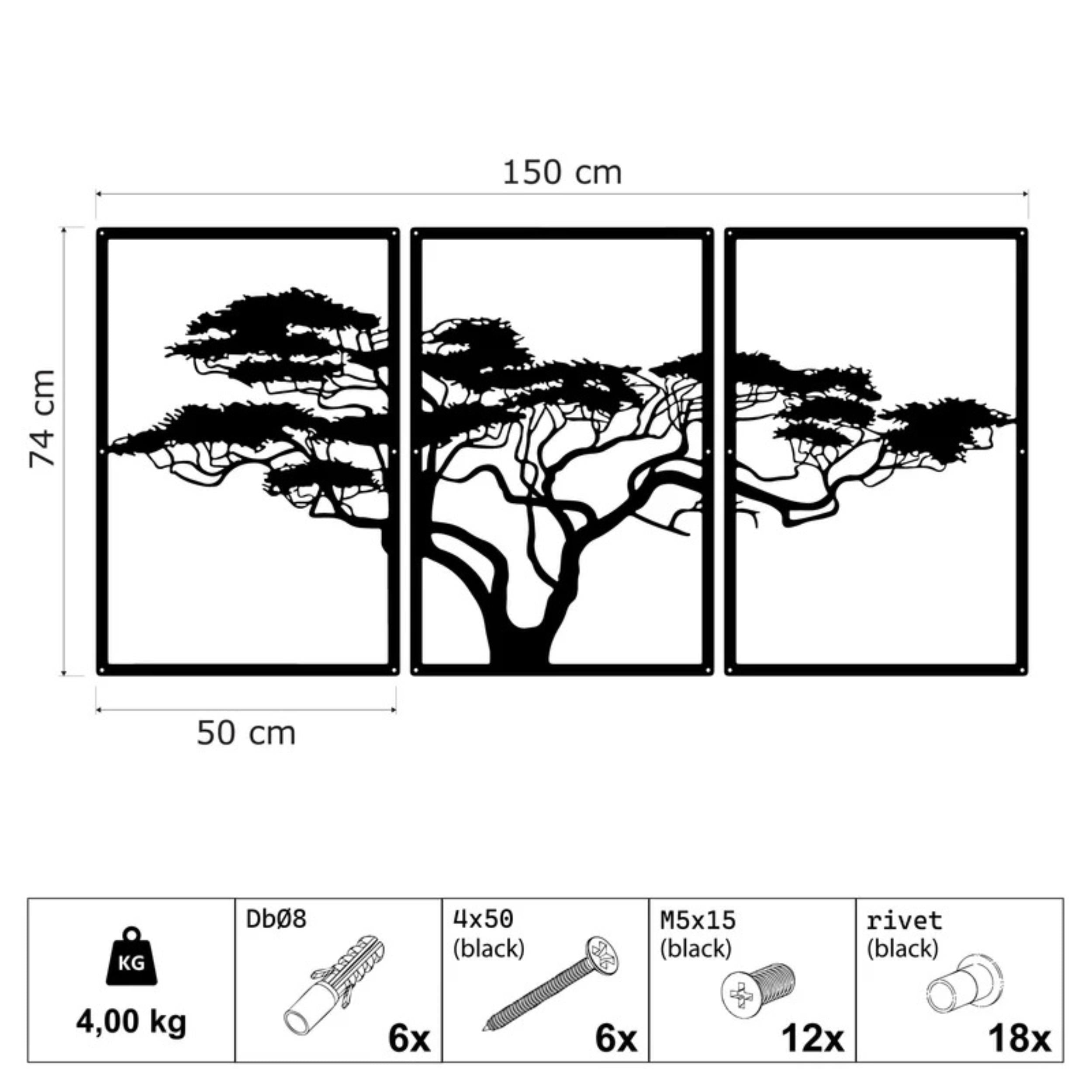 Décoration Murale Métal - Arbre Africain 150x74 cm