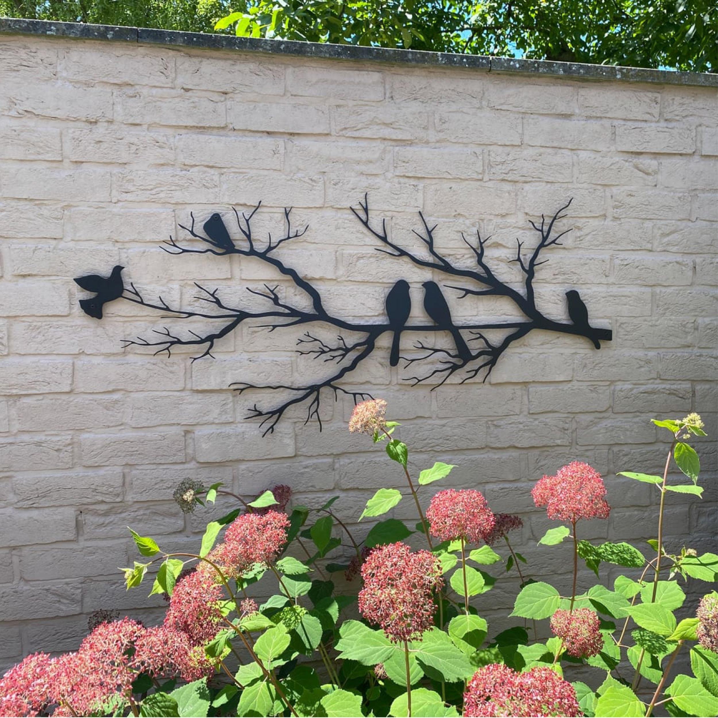 Décoration Murale en Métal - Oiseaux sur la Branche 60x30 Cm
