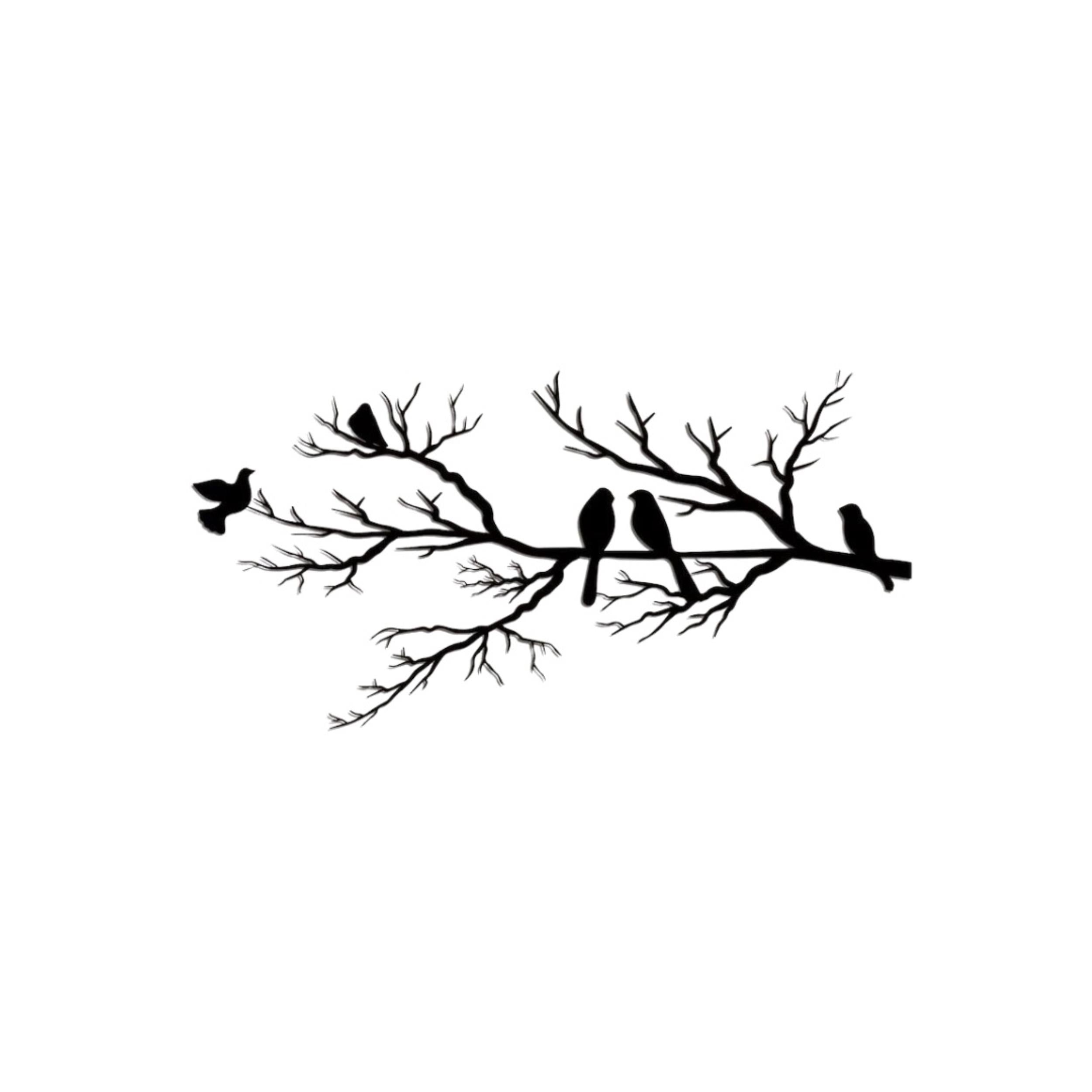 Décoration Murale en Métal - Oiseaux sur la Branche 60x30 Cm