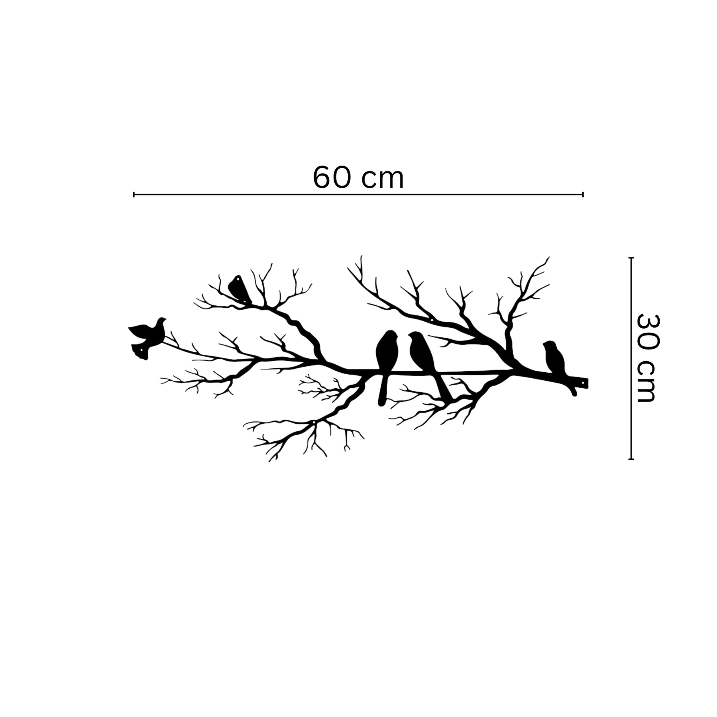 Décoration Murale en Métal - Oiseaux sur la Branche 60x30 Cm