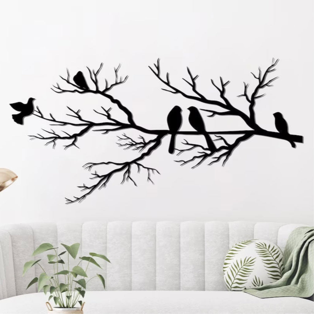 Décoration murale en métal - Oiseaux sur une branche 75x37cm