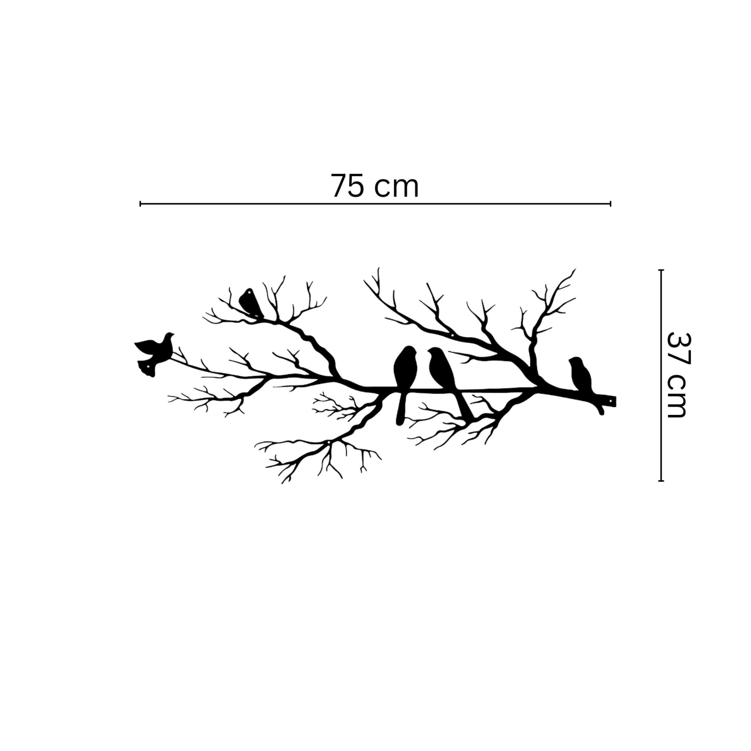 Décoration murale en métal - Oiseaux sur une branche 75x37cm