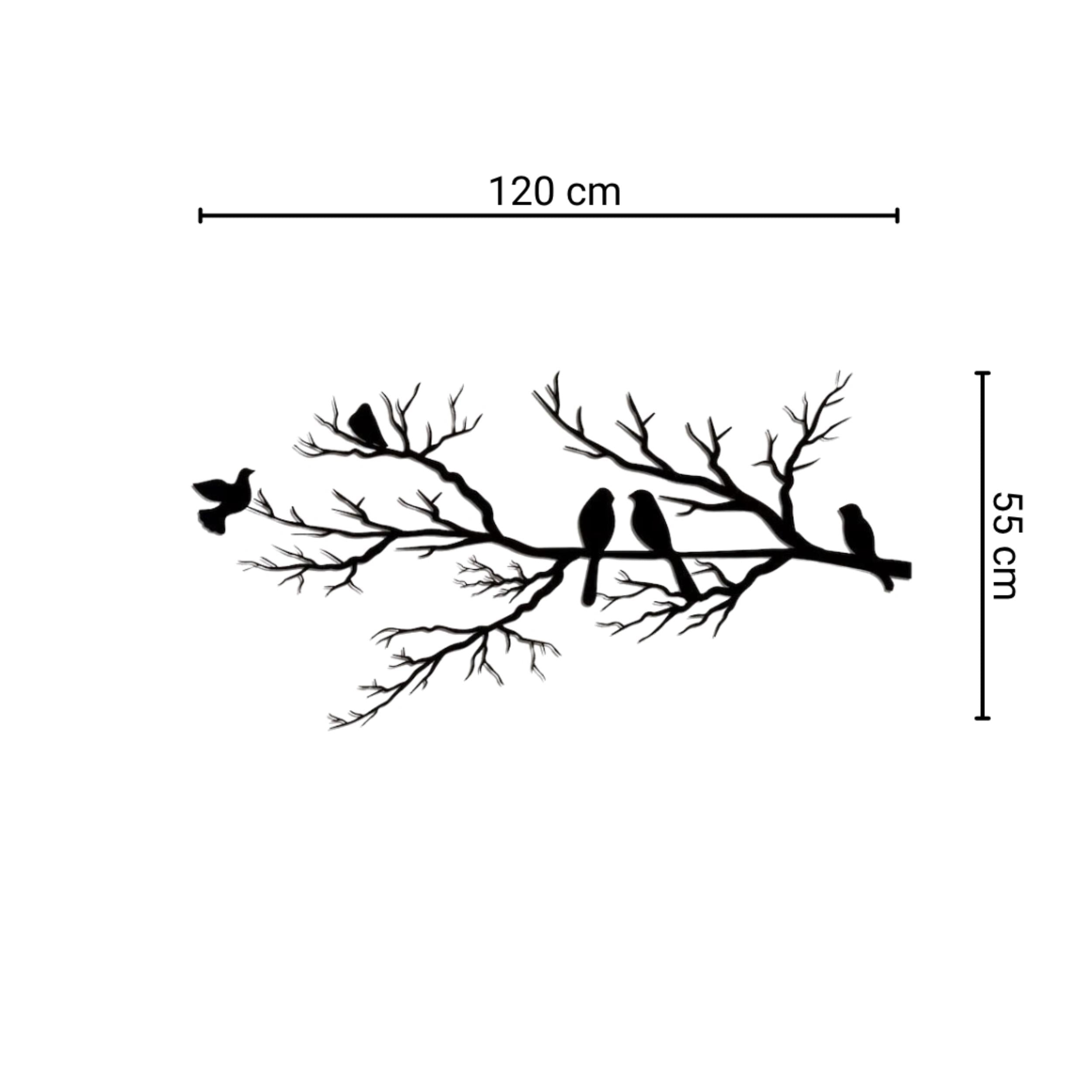 Décoration murale en métal - Oiseaux sur la branche 120x55 cm