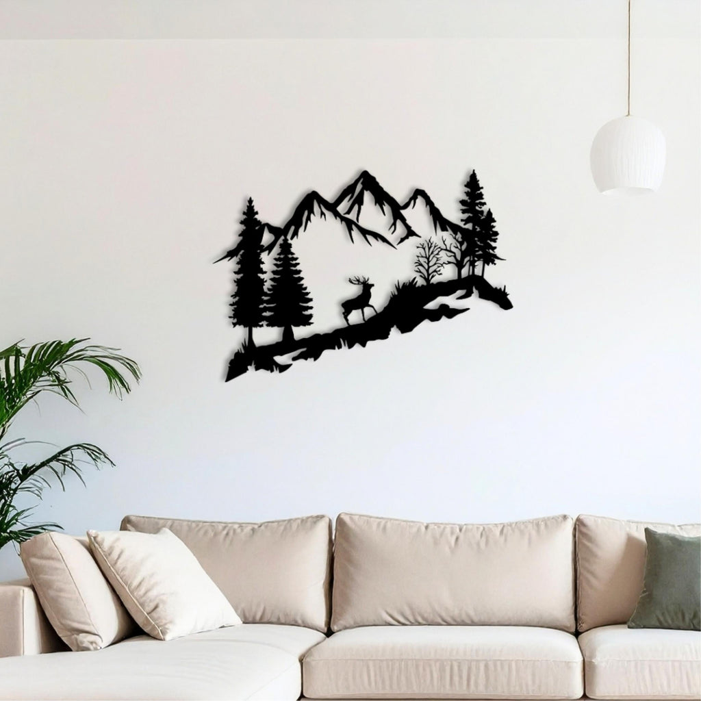 Décoration murale en métal - Cerf dans la forêt 60cm