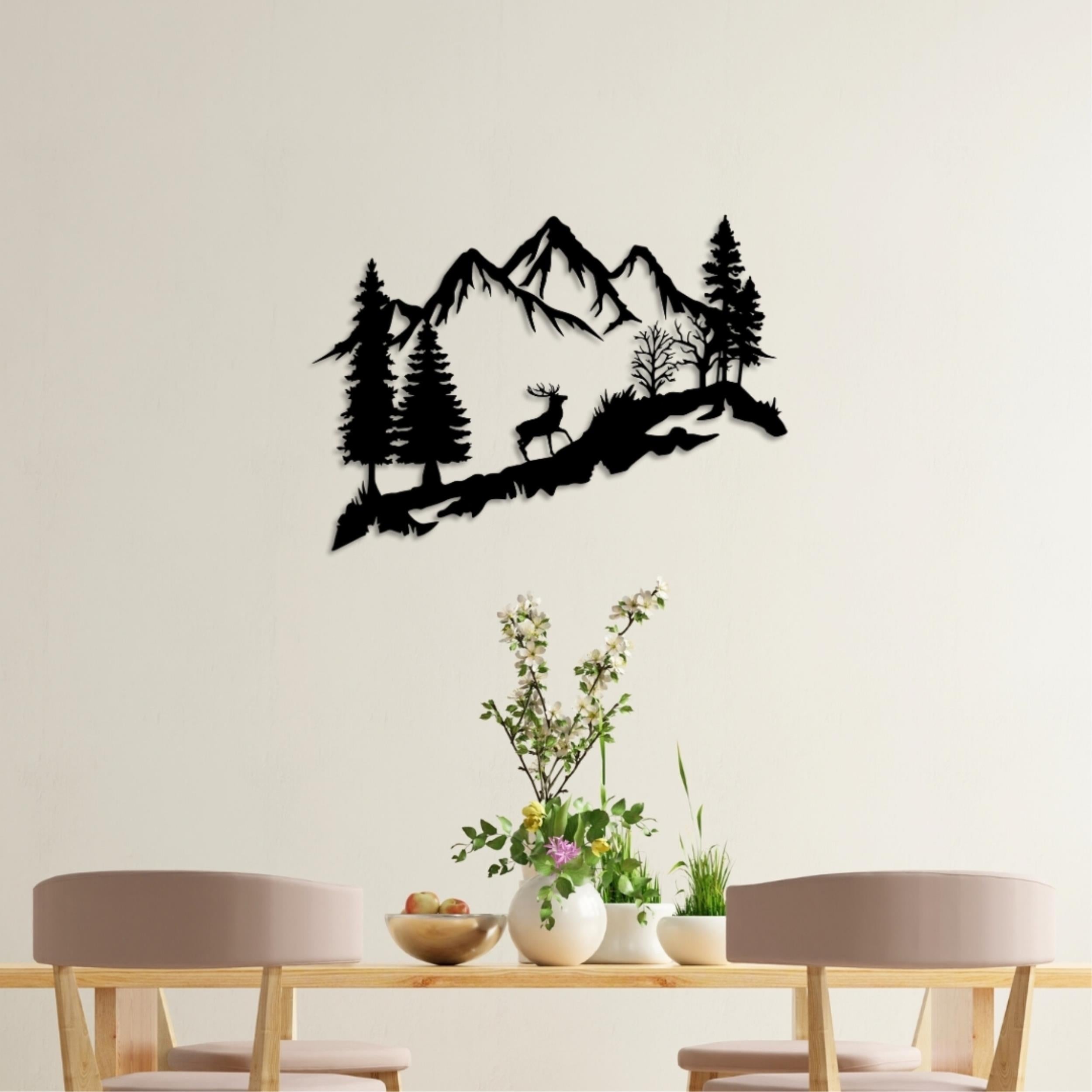 Décoration murale en métal - Cerf dans la forêt 60cm