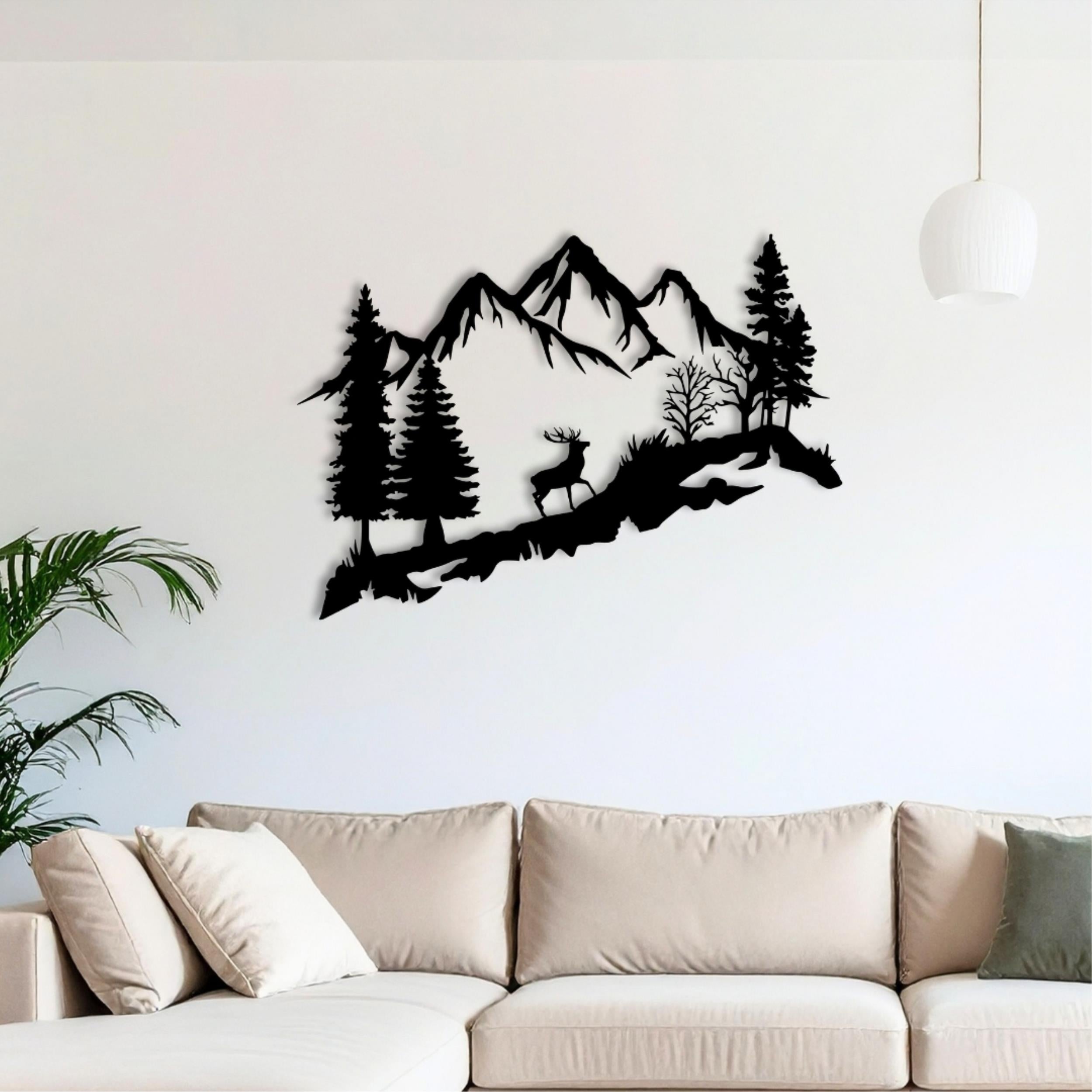 Décoration murale en métal - Cerf dans la forêt 75cm