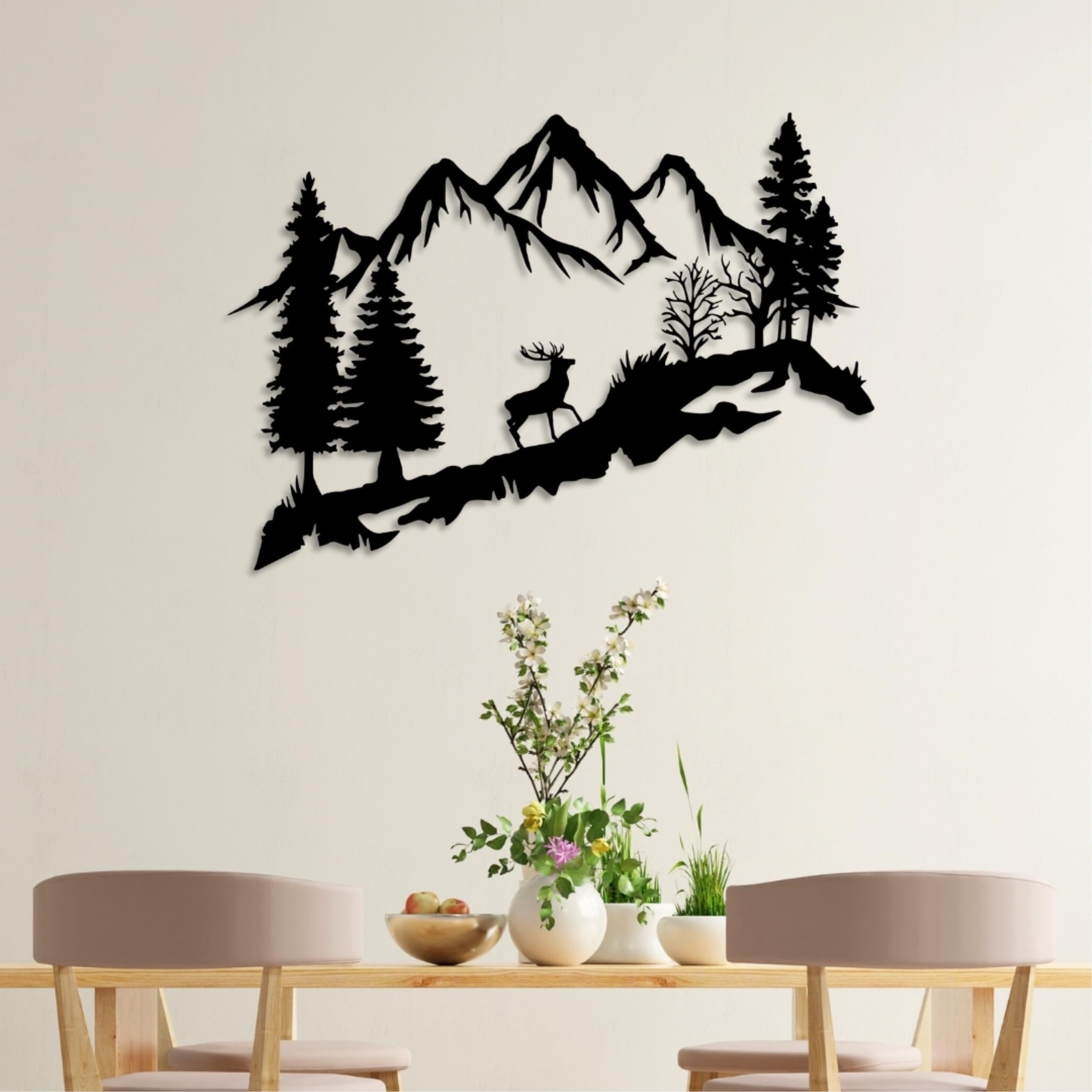 Décoration Murale Métal - Cerf dans la Forêt 90cm