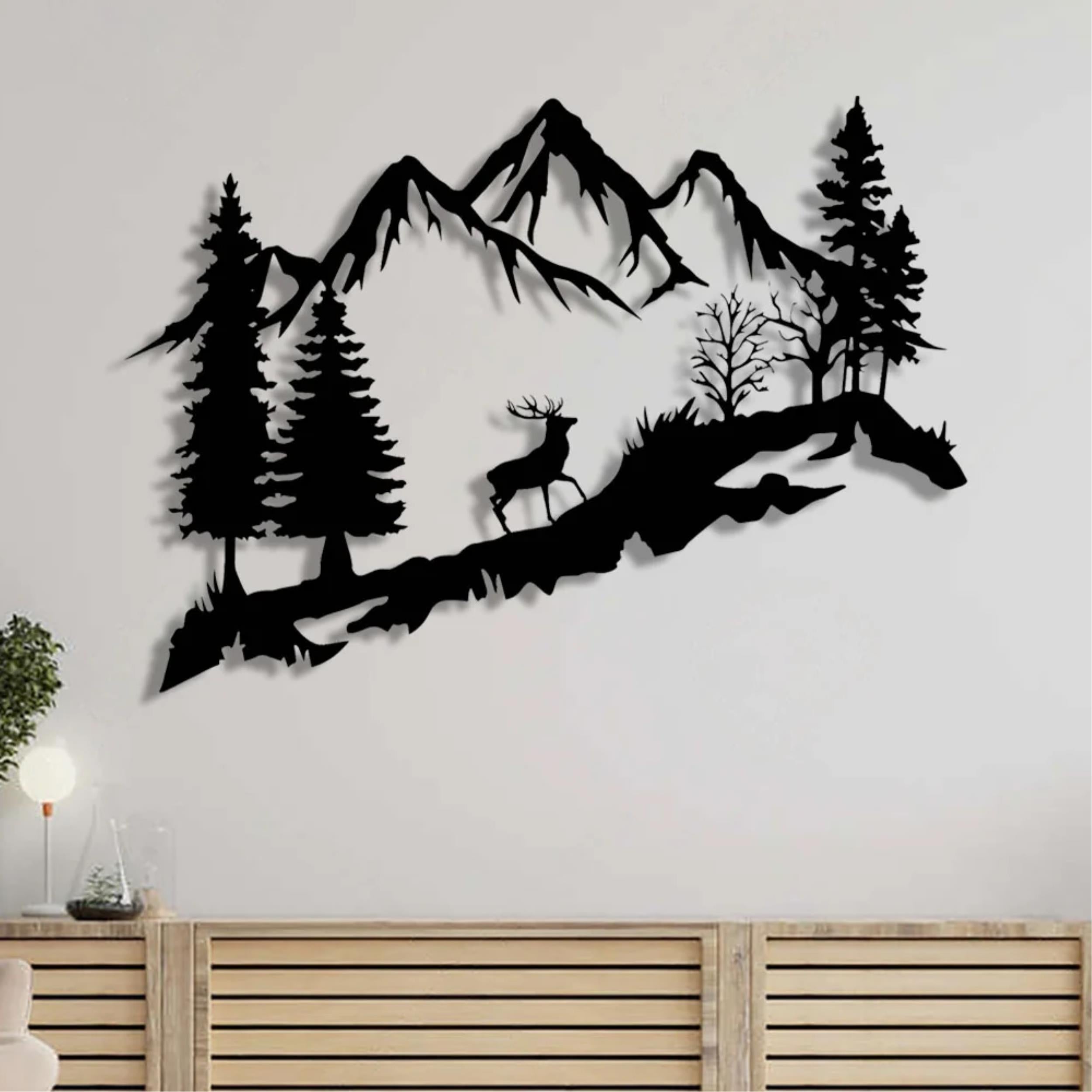 Décoration Murale Métal - Cerf dans la Forêt 90cm