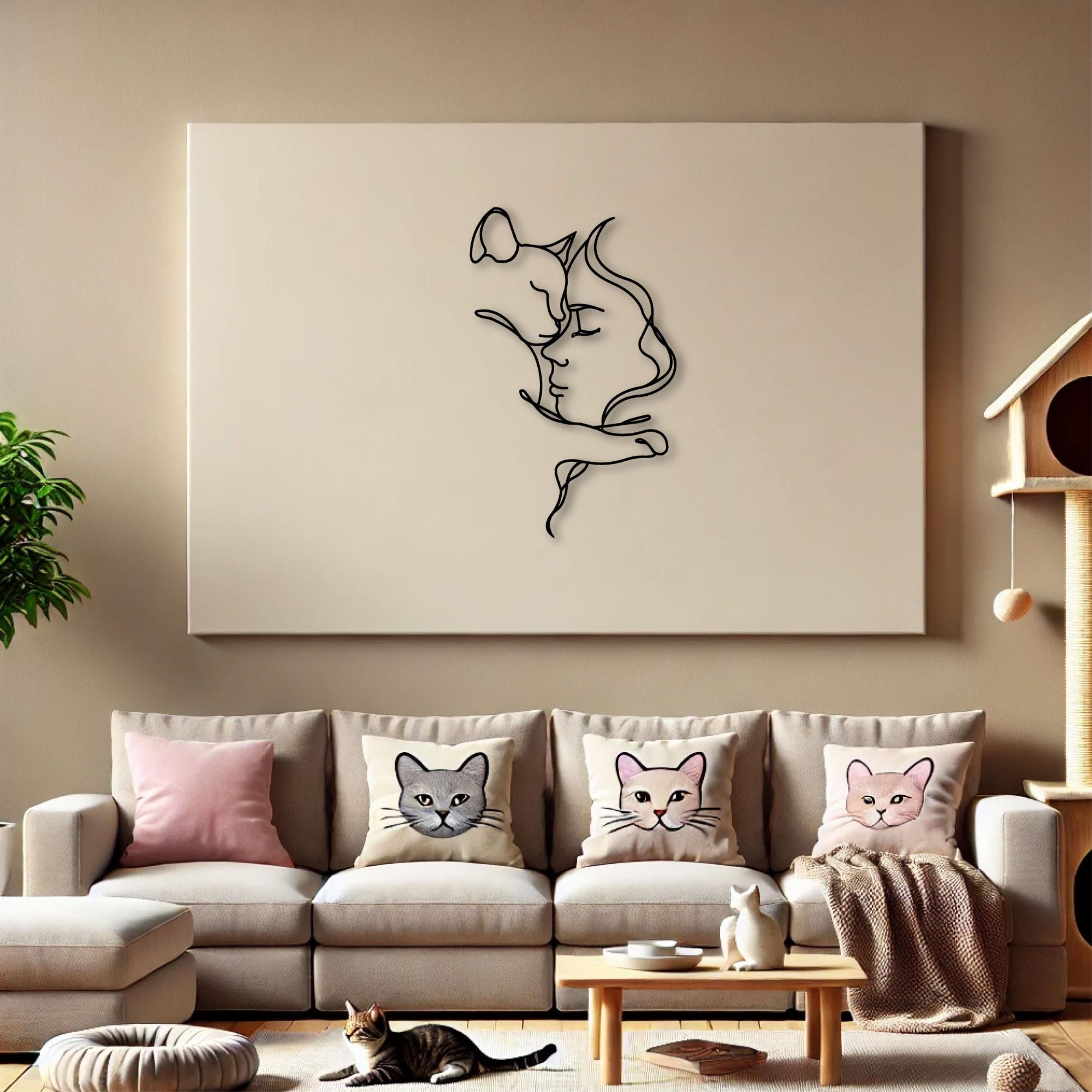 Décoration murale en métal - Amoureux des chats 70x44 cm