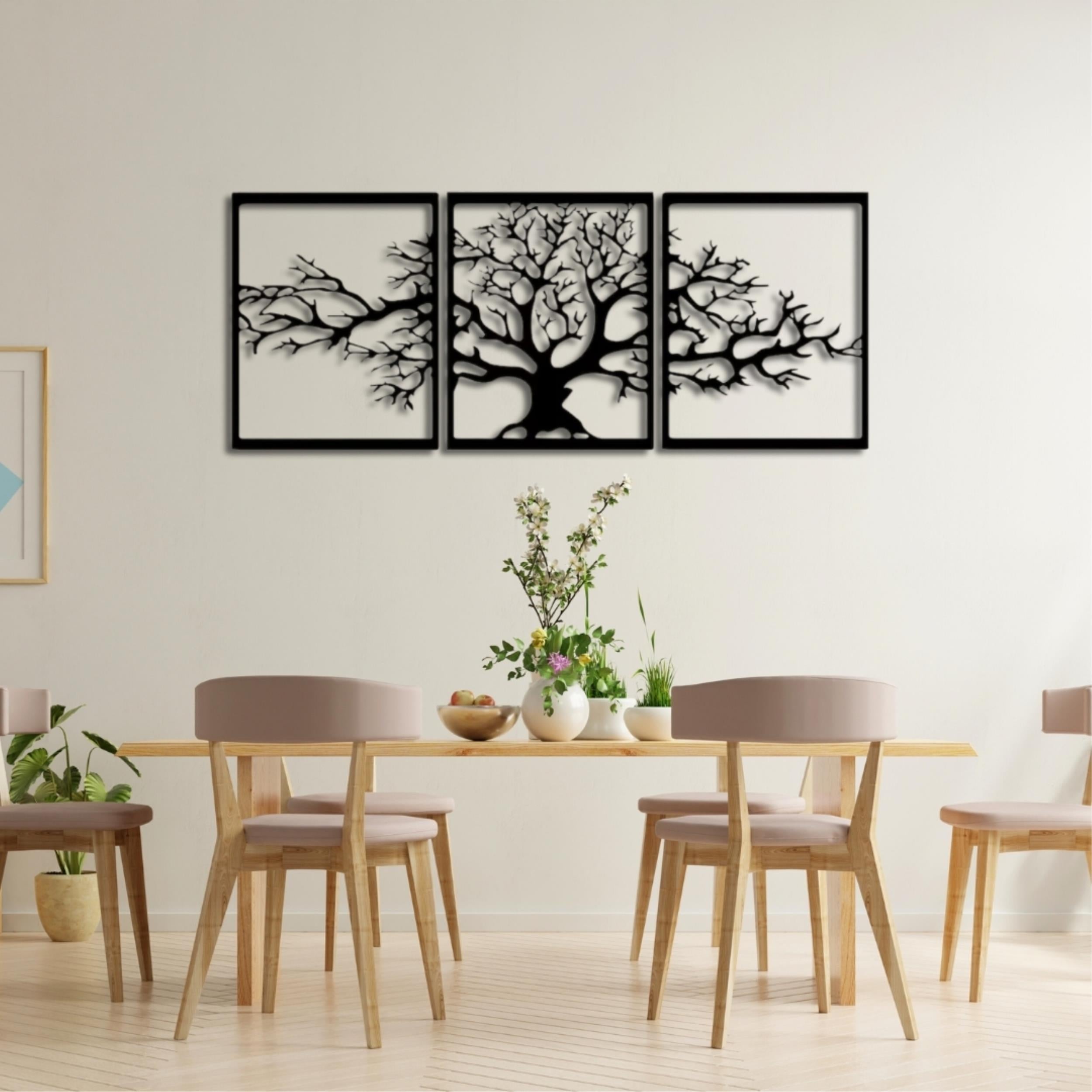 Triptyque Mural en Métal Platane 48cm