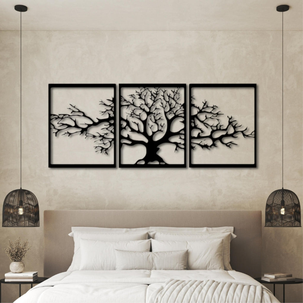 Triptyque mural métallique Platane 74cm