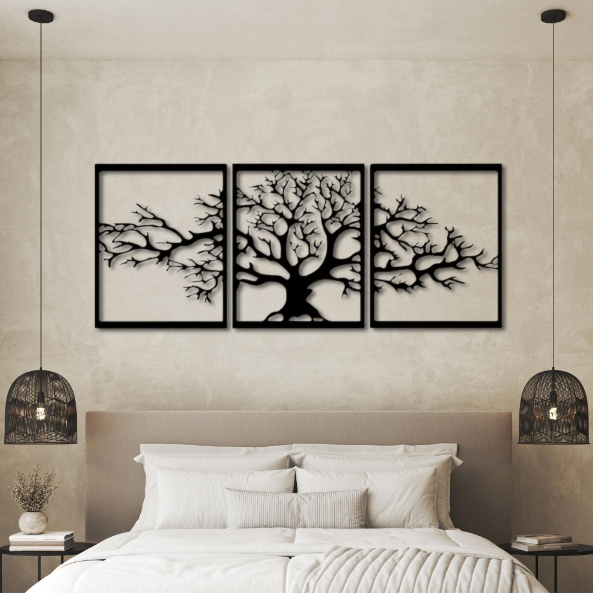 Triptyque mural métallique Platane 74cm