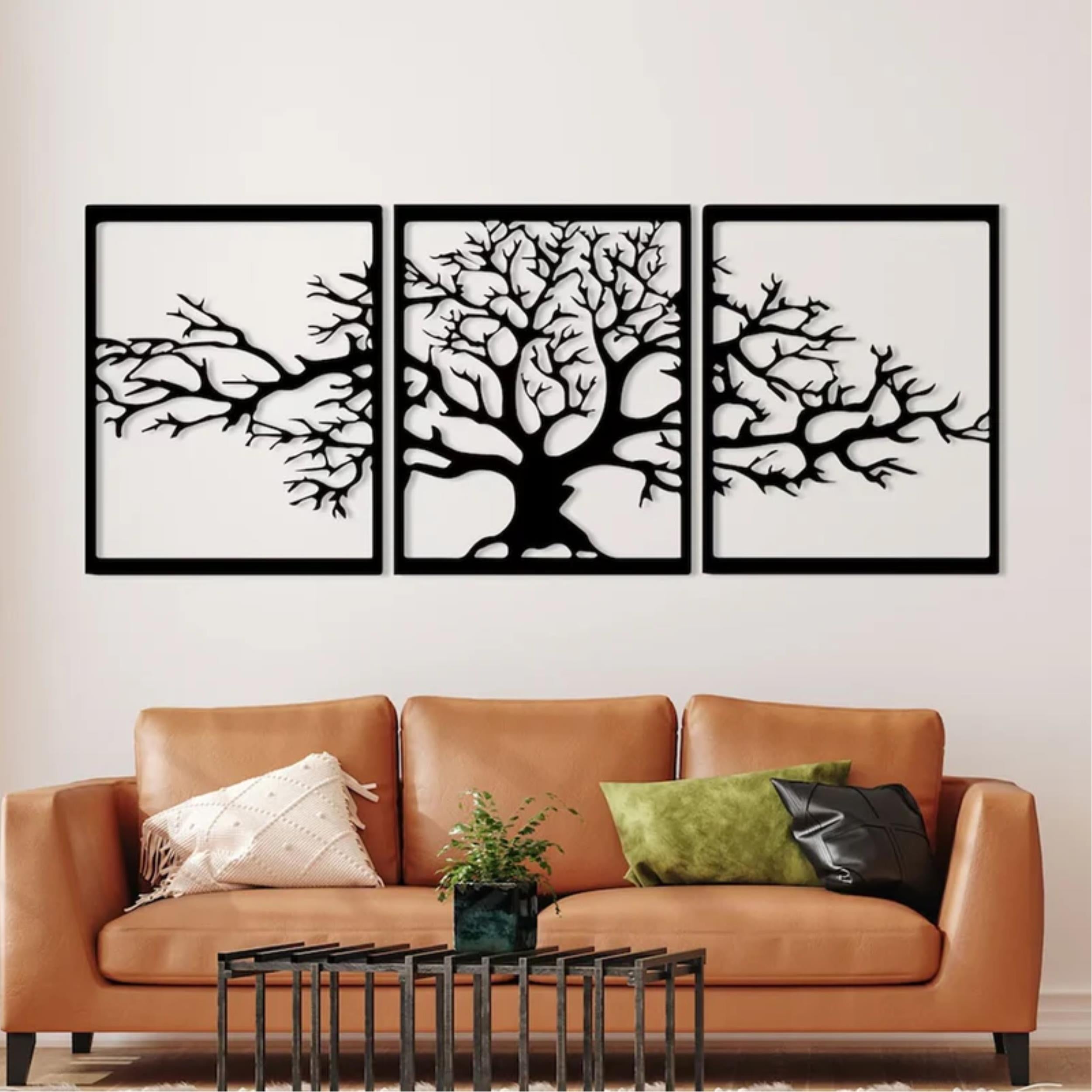 Triptyque mural métallique Platane 74cm
