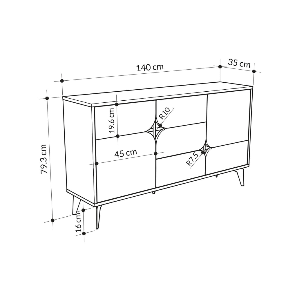 Decortieliving - Spark Console Sideboard 3 Doors 35 x 140 x 79.3 cm