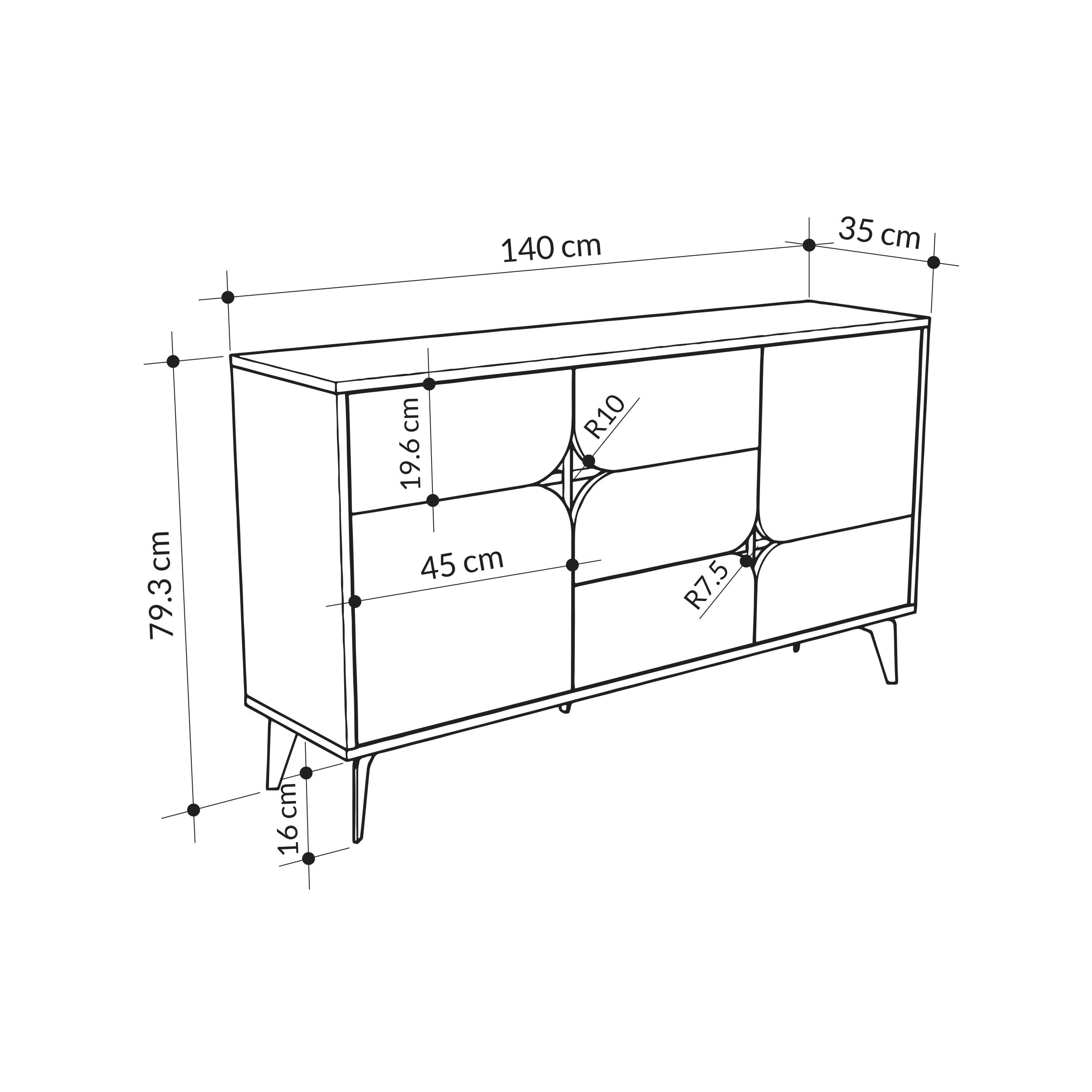 Decortieliving - Spark Console Sideboard 3 Doors 35 x 140 x 79.3 cm