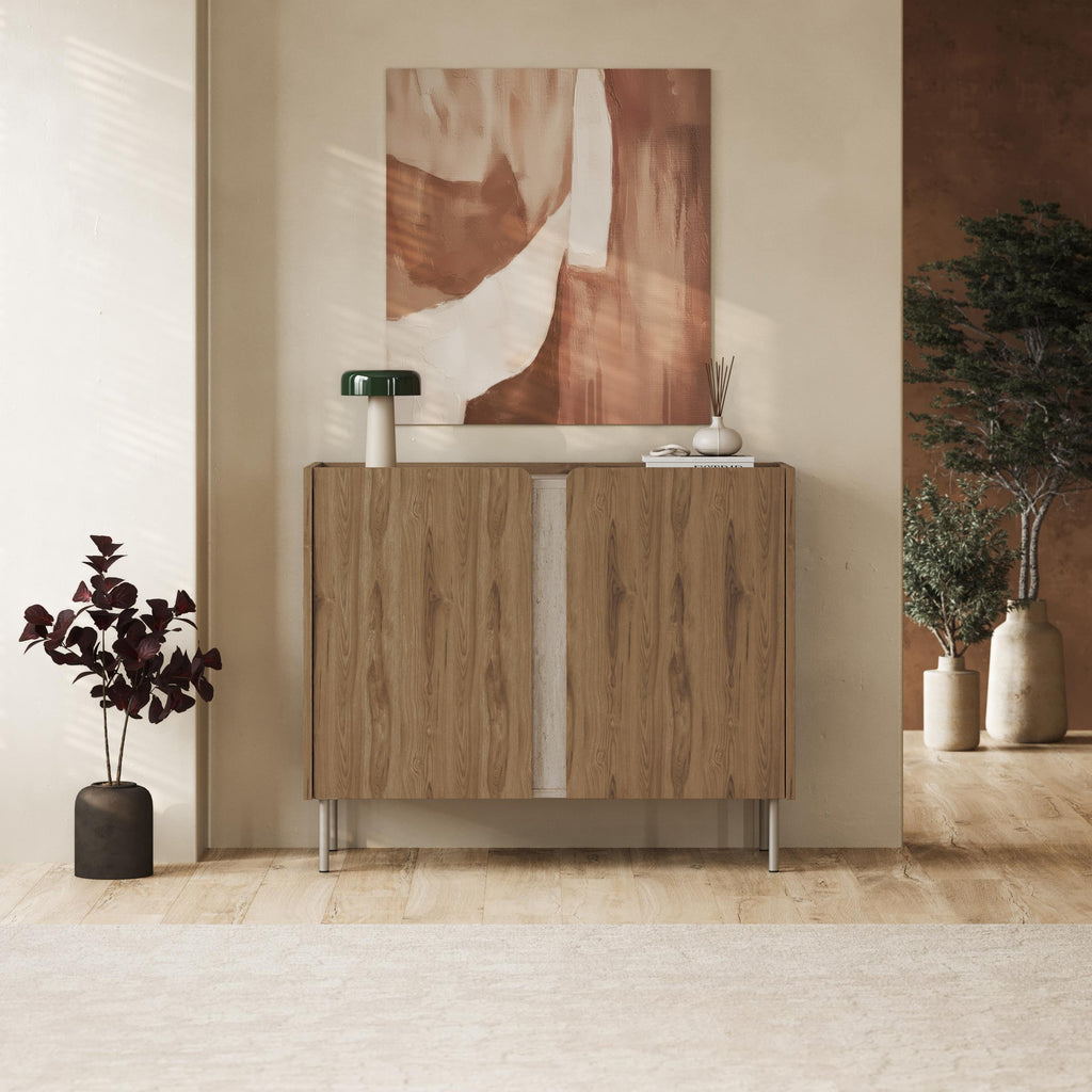 Decortieliving - Norm Sideboard 2 Doors Natural Oak-Sandstone 100 x 40.5 x 82.9 cm