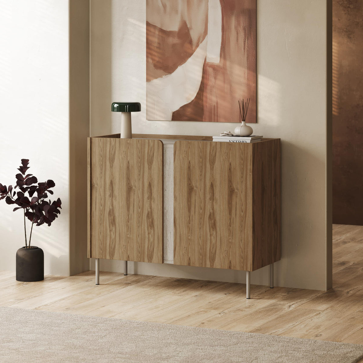 Decortieliving - Norm Sideboard 2 Doors Natural Oak-Sandstone 100 x 40.5 x 82.9 cm