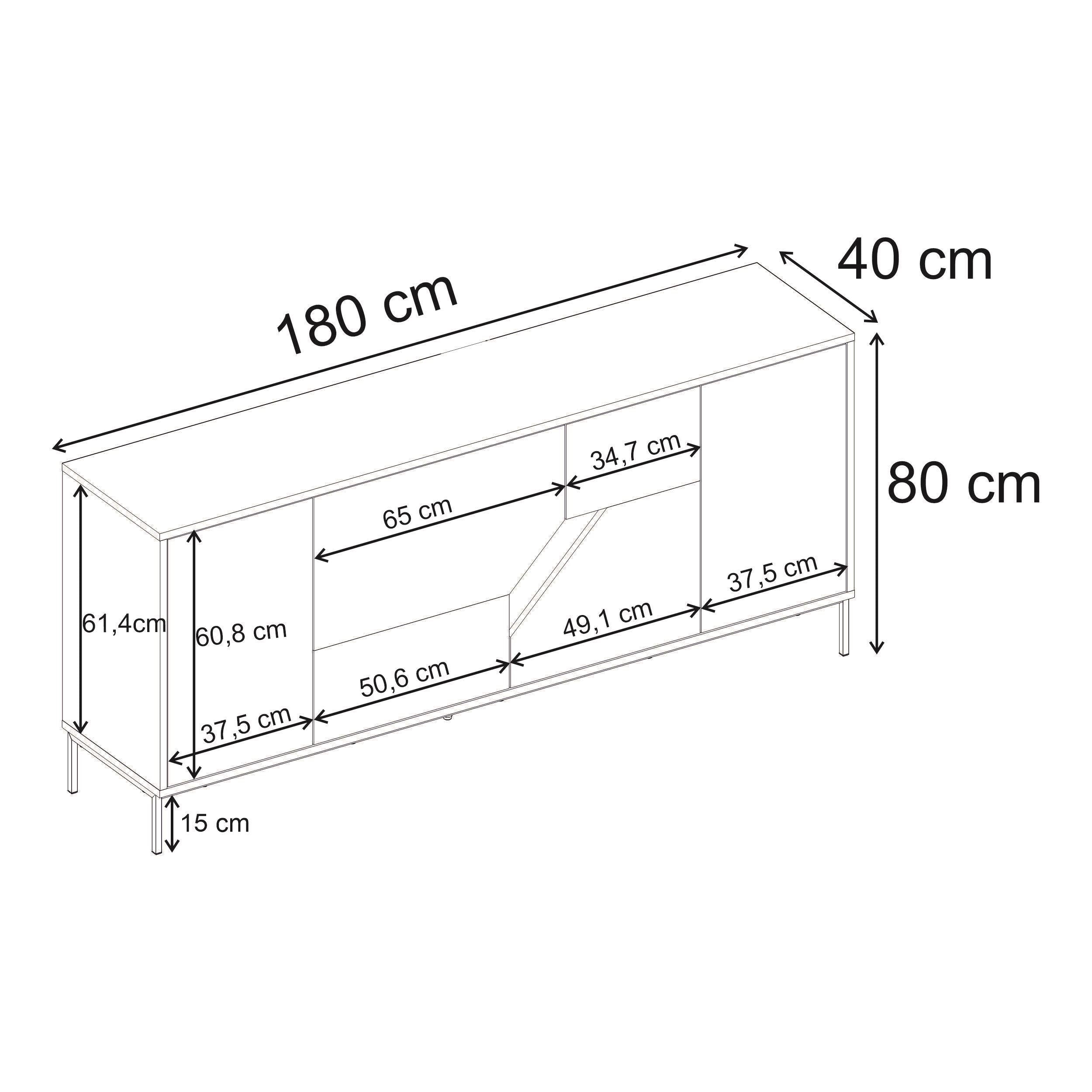 Buffet moderne Vesco Chêne naturel grès 180cm