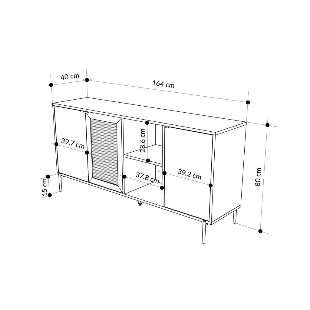 Nouveau buffet Inca 3 portes avec étagères ouvertes