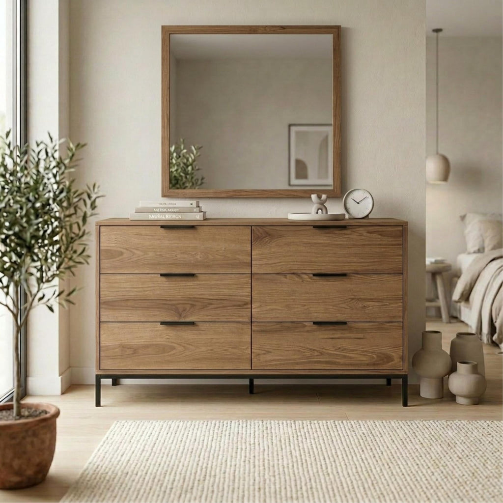 Commode large Mars 6 tiroirs chêne Whiskey L140 cm