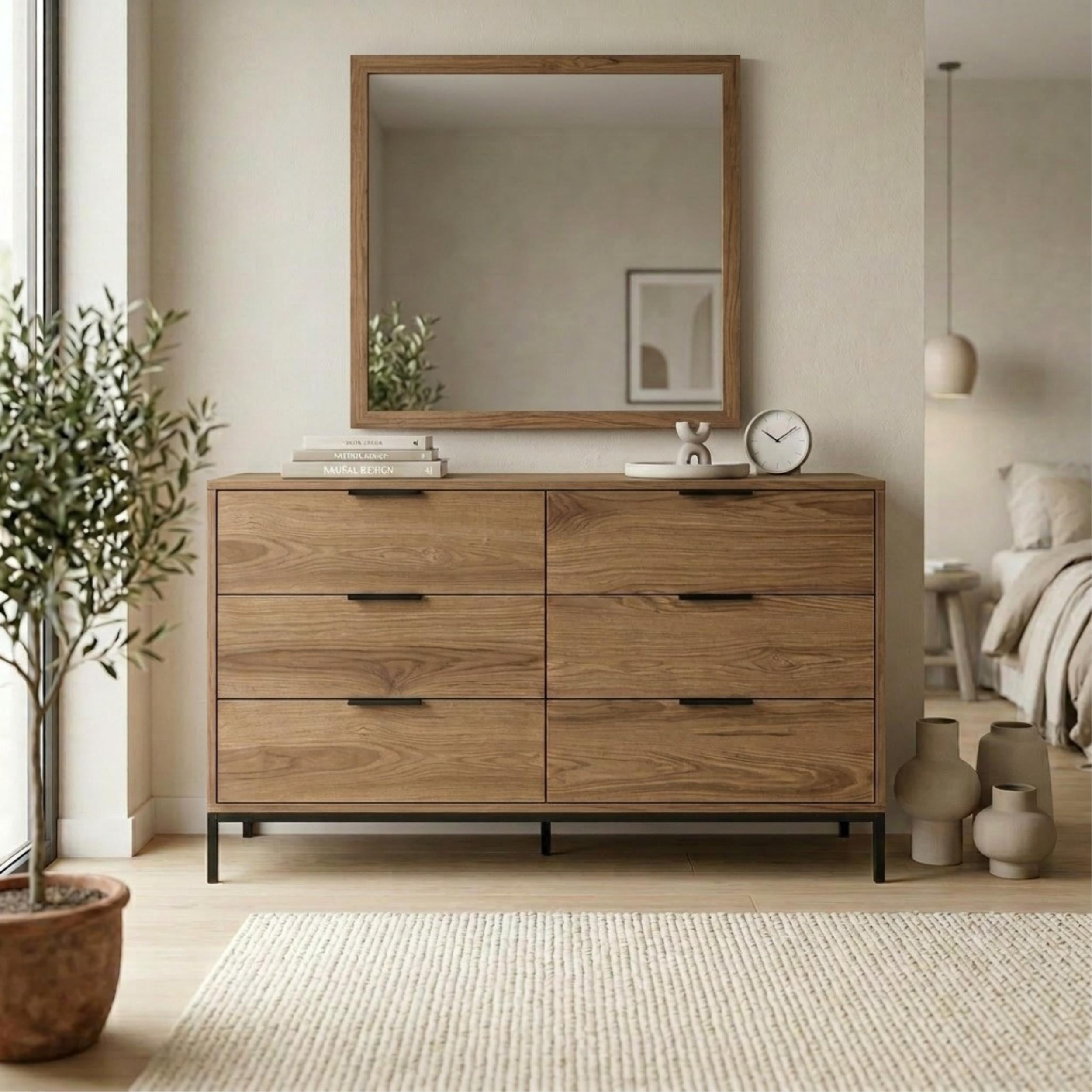 Commode large Mars 6 tiroirs chêne Whiskey L140 cm