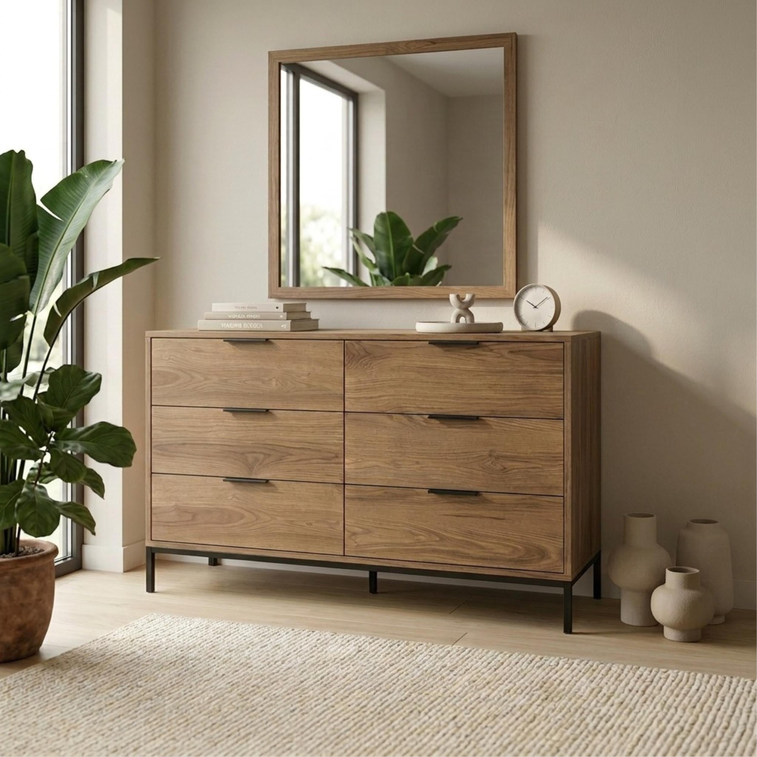 Commode large Mars 6 tiroirs chêne Whiskey L140 cm