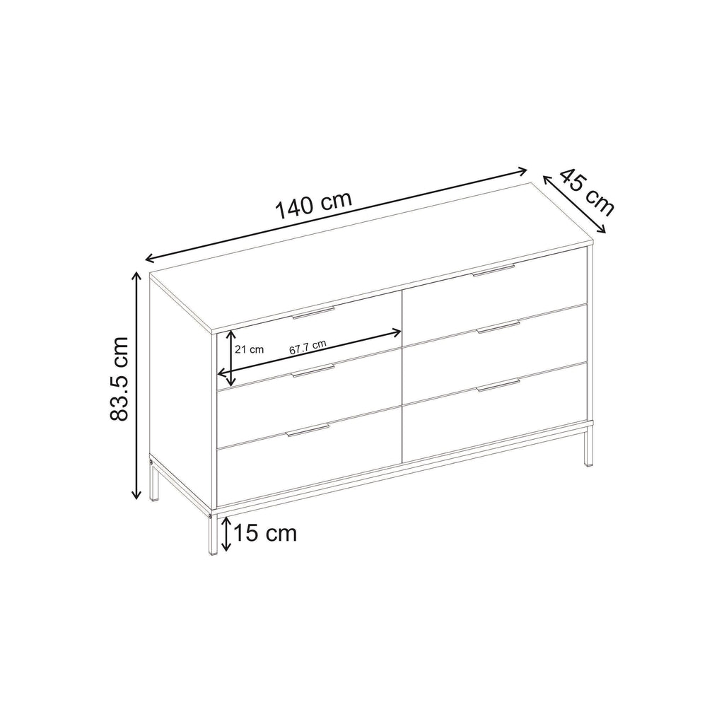 Commode large Mars 6 tiroirs chêne Whiskey L140 cm