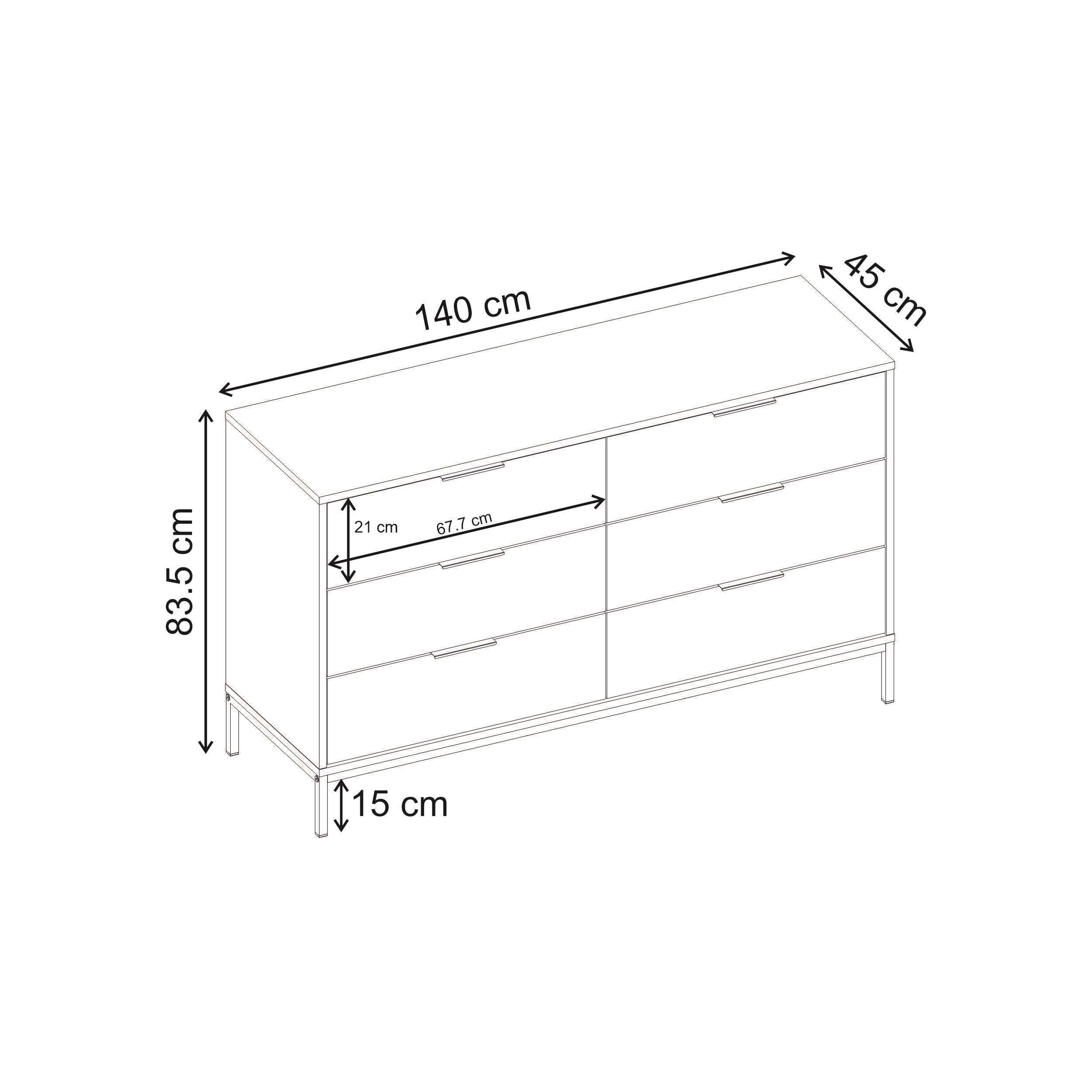 Commode large Mars 6 tiroirs chêne Whiskey L140 cm