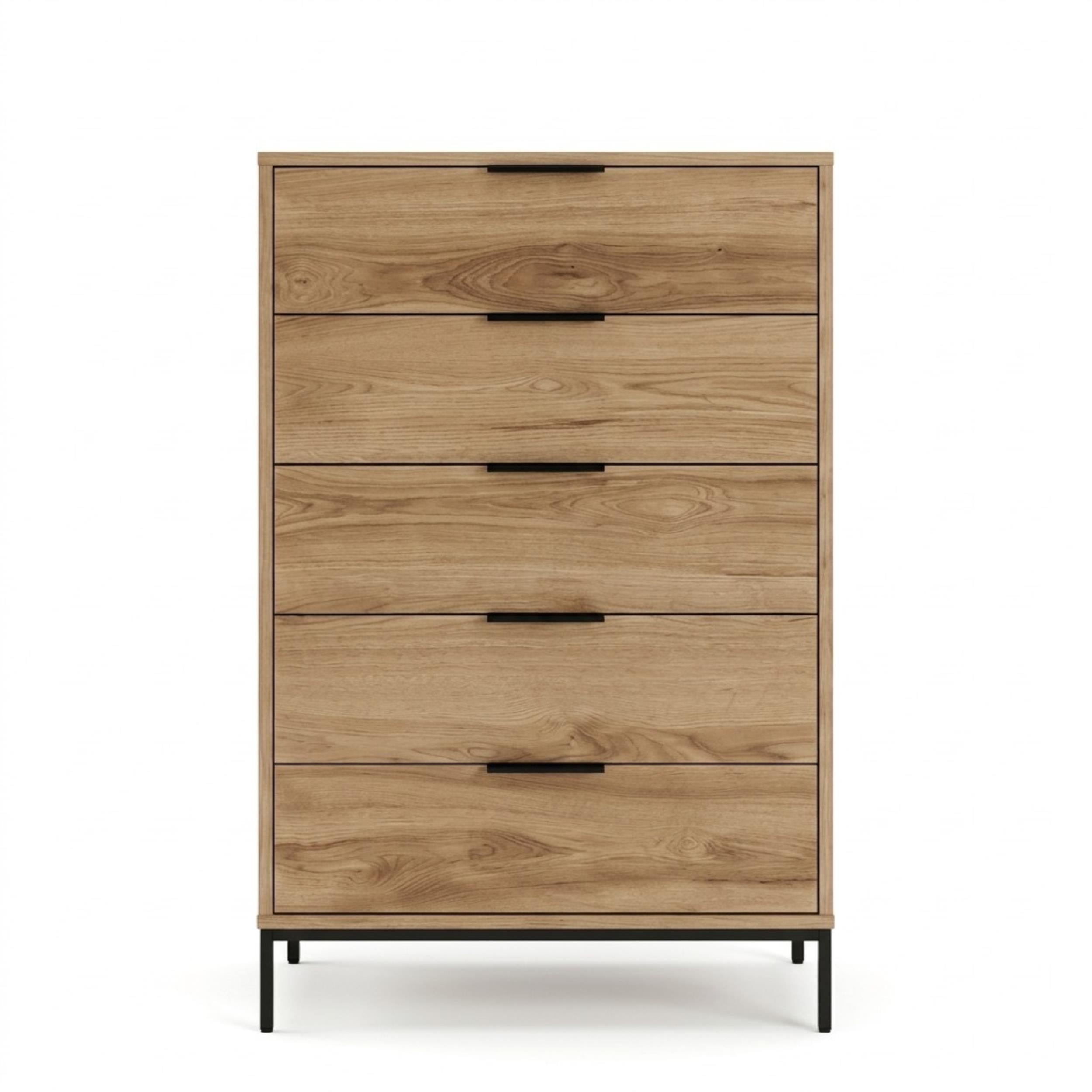 Commode haute 5 tiroirs Mars Chêne Whiskey L70 cm