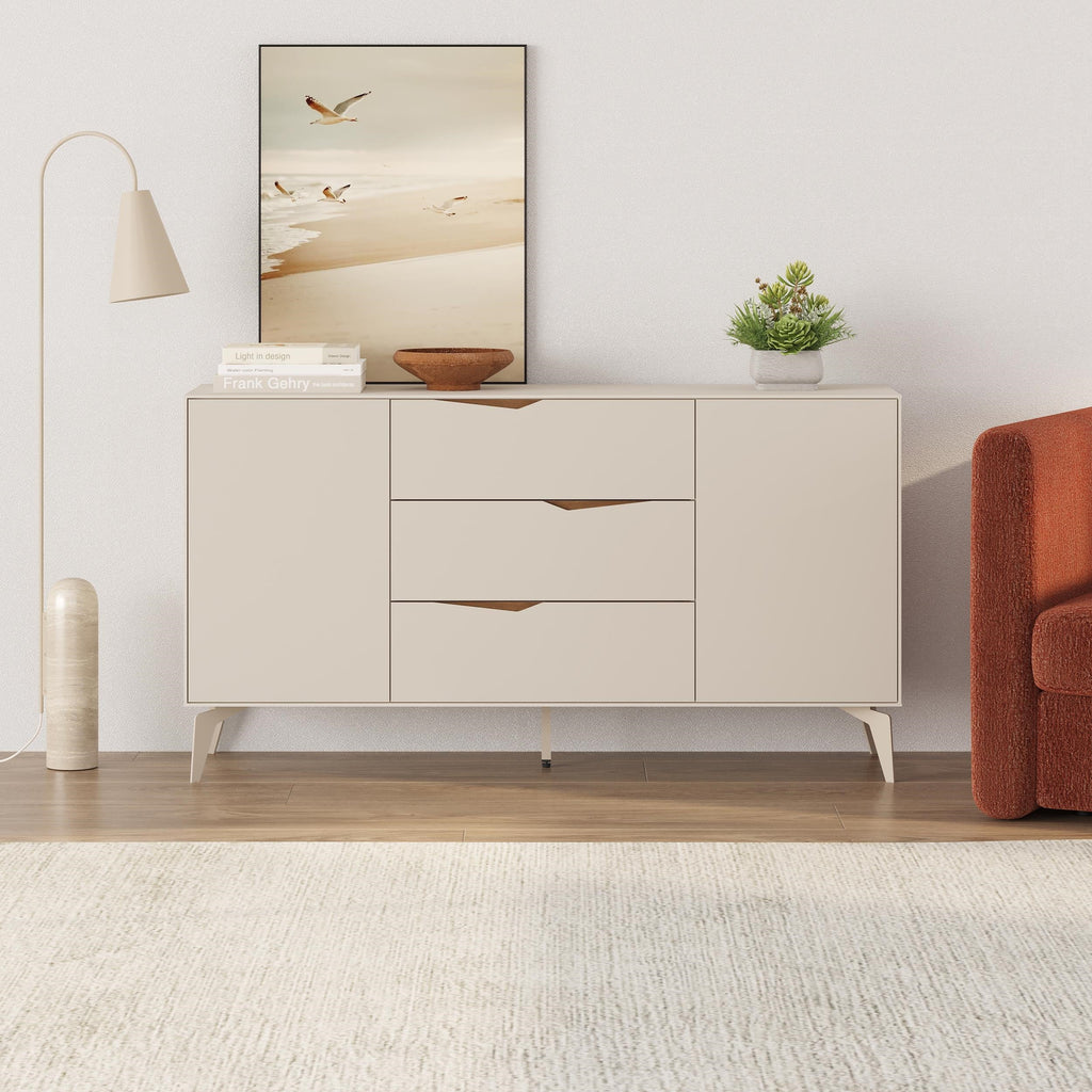 Decortieliving - Jaden Console Sideboard 3 Drawers 2 Doors Sandstone 150 x 40 x 81.2 cm