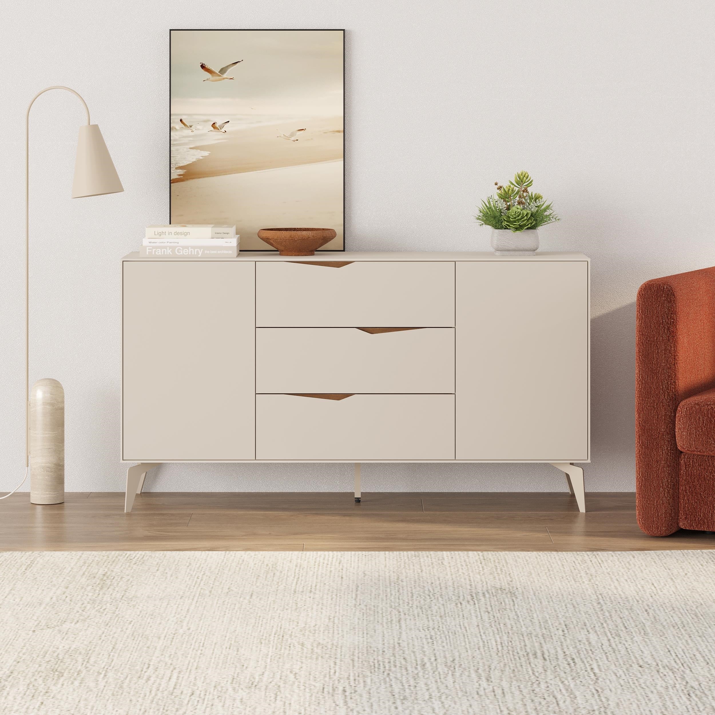 Decortieliving - Jaden Console Sideboard 3 Drawers 2 Doors Sandstone 150 x 40 x 81.2 cm