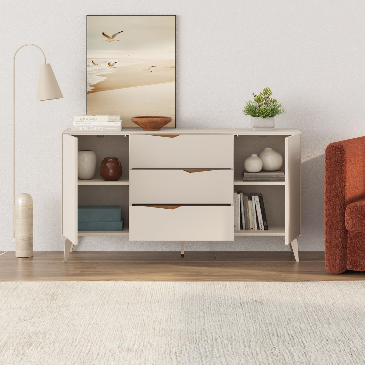 Decortieliving - Jaden Console Sideboard 3 Drawers 2 Doors Sandstone 150 x 40 x 81.2 cm