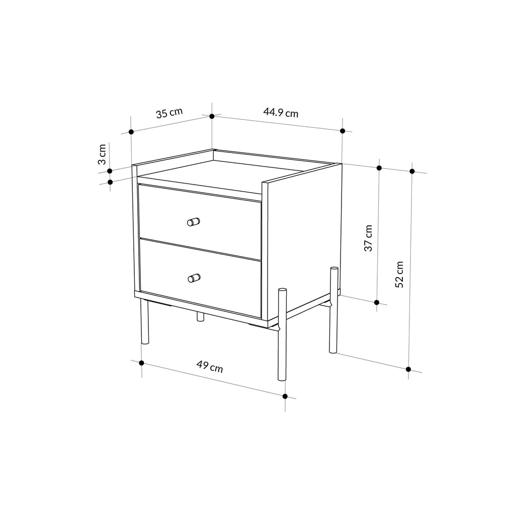 Table de chevet Malte avec 2 tiroirs