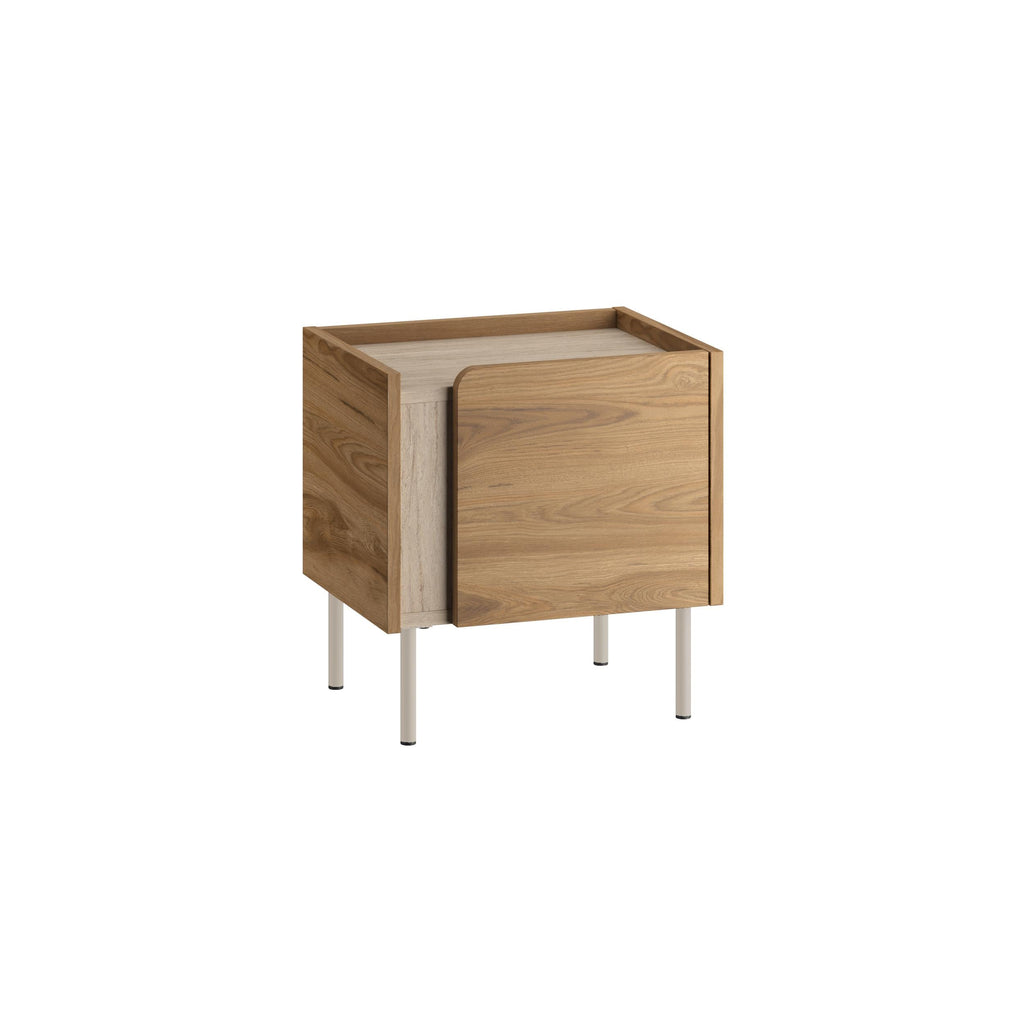 Table de chevet Norm moderne avec rangement à porte à fermeture douce et pieds en métal