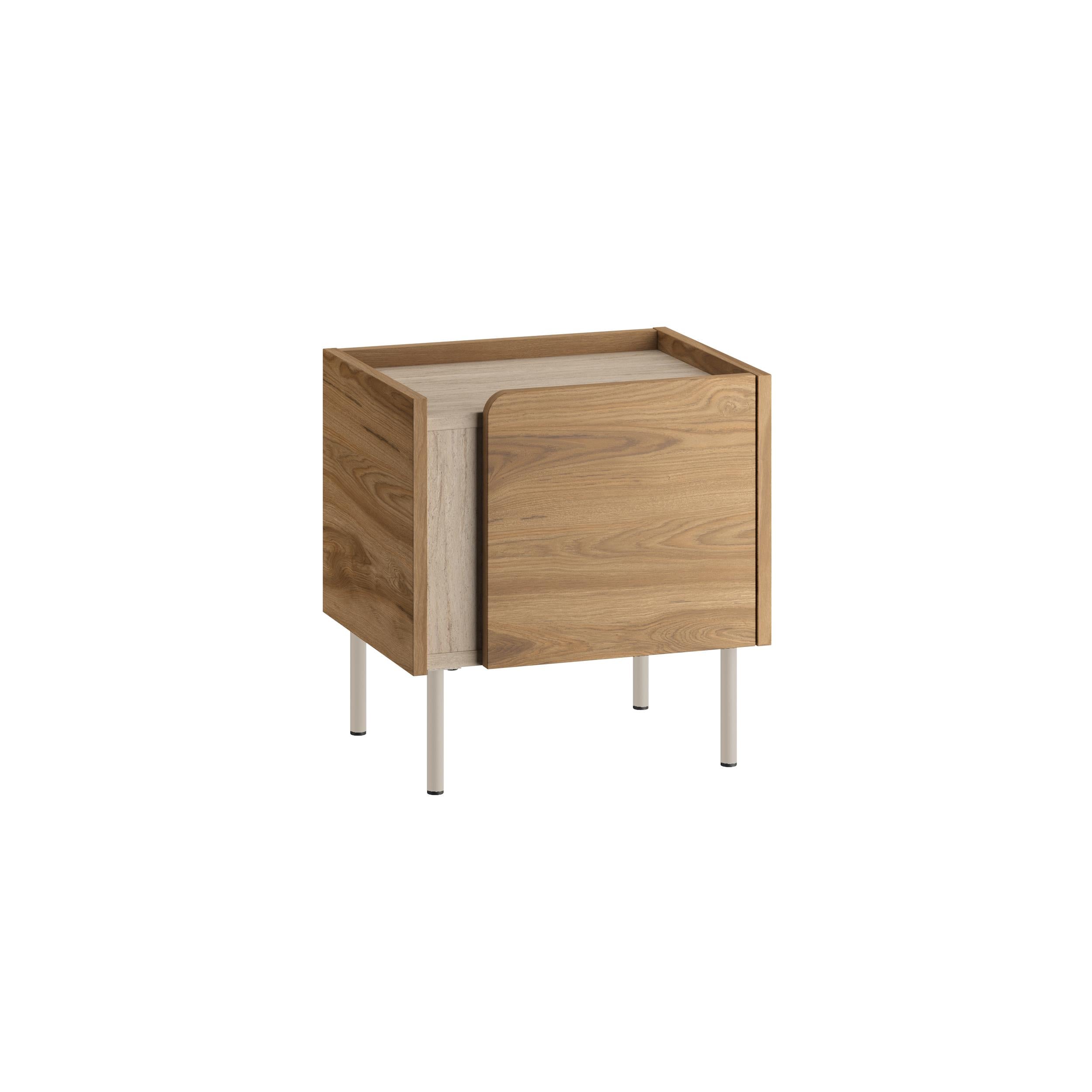 Table de chevet Norm moderne avec rangement à porte à fermeture douce et pieds en métal