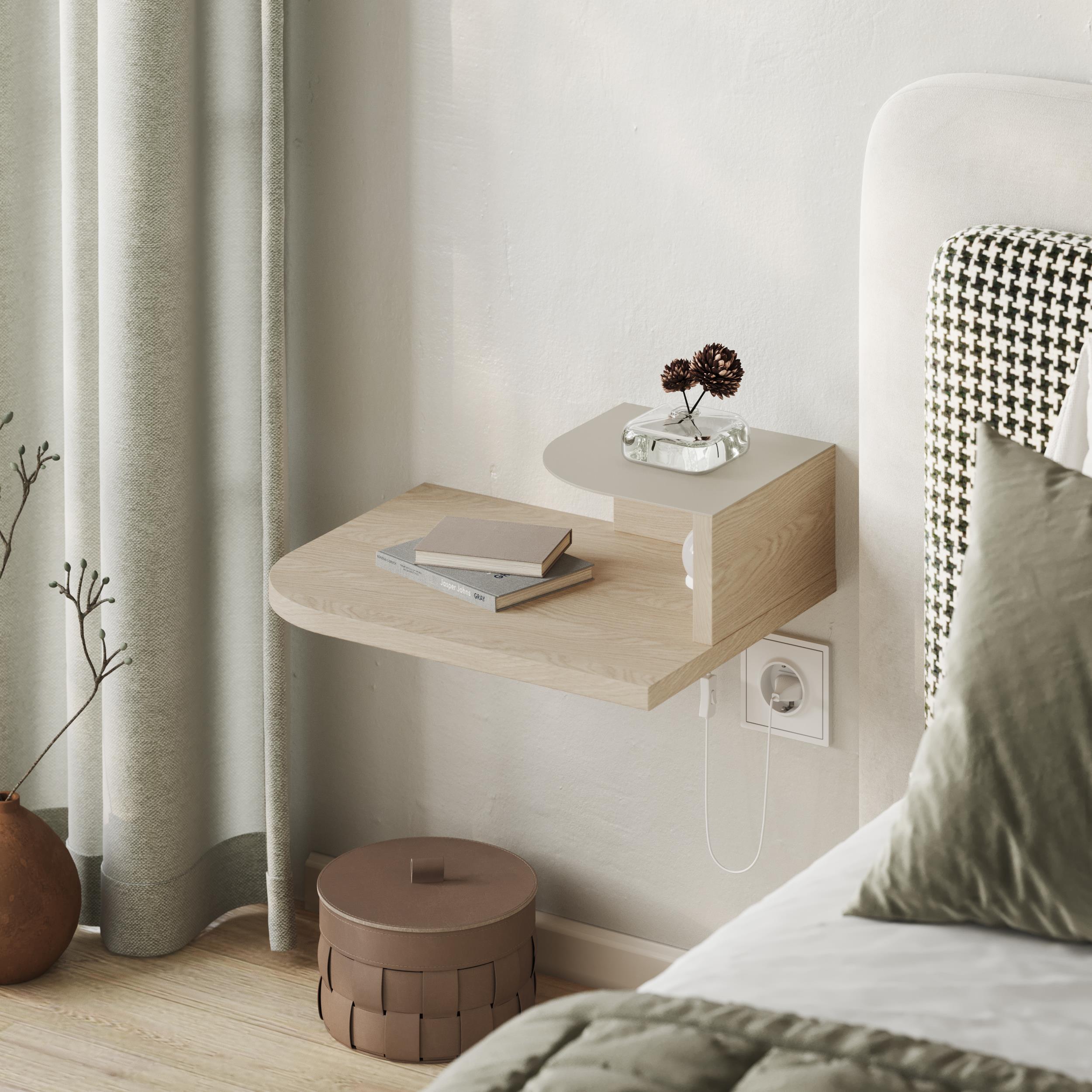Luno – Étagère de chevet flottante avec liseuse à LED