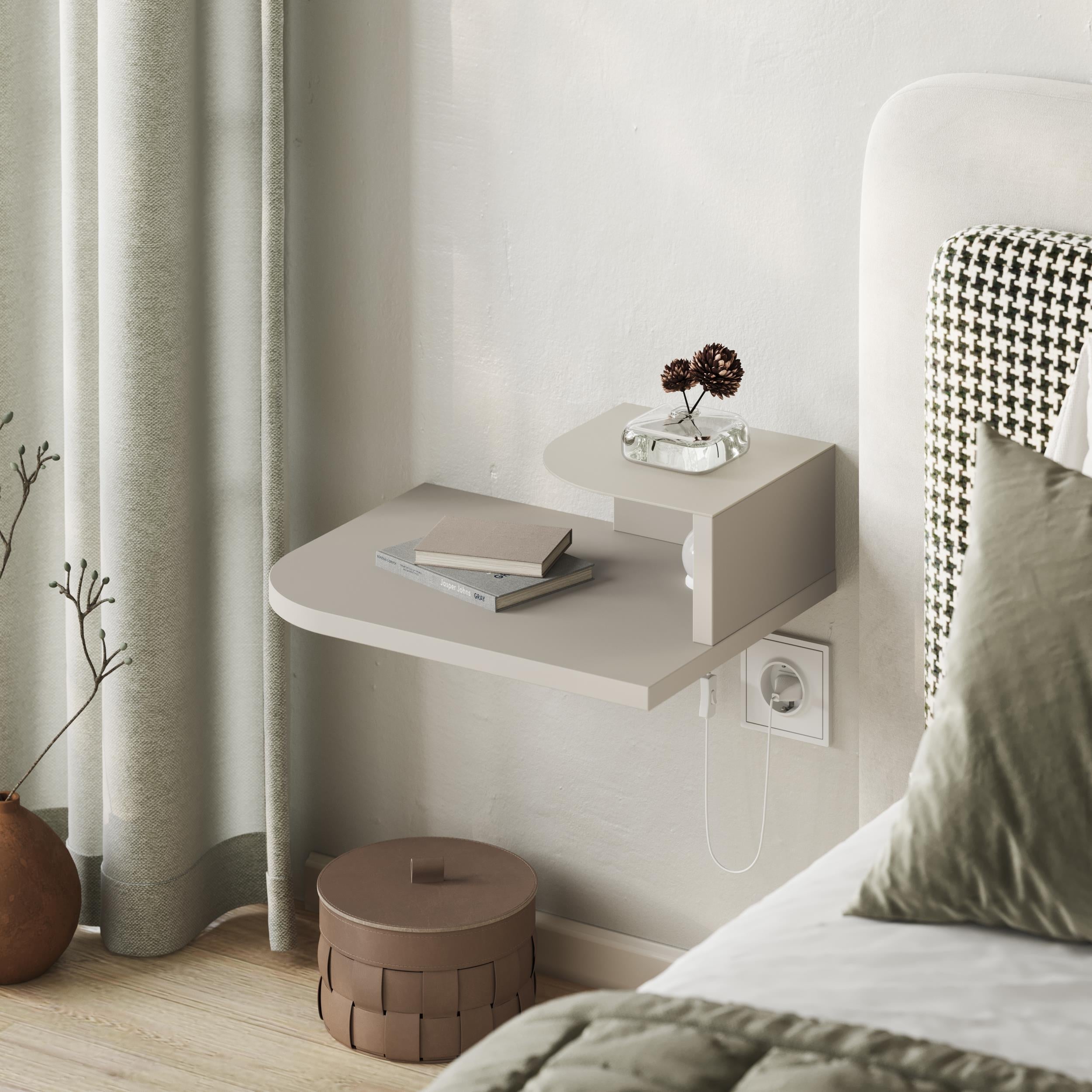 Luno – Étagère de chevet flottante avec liseuse à LED