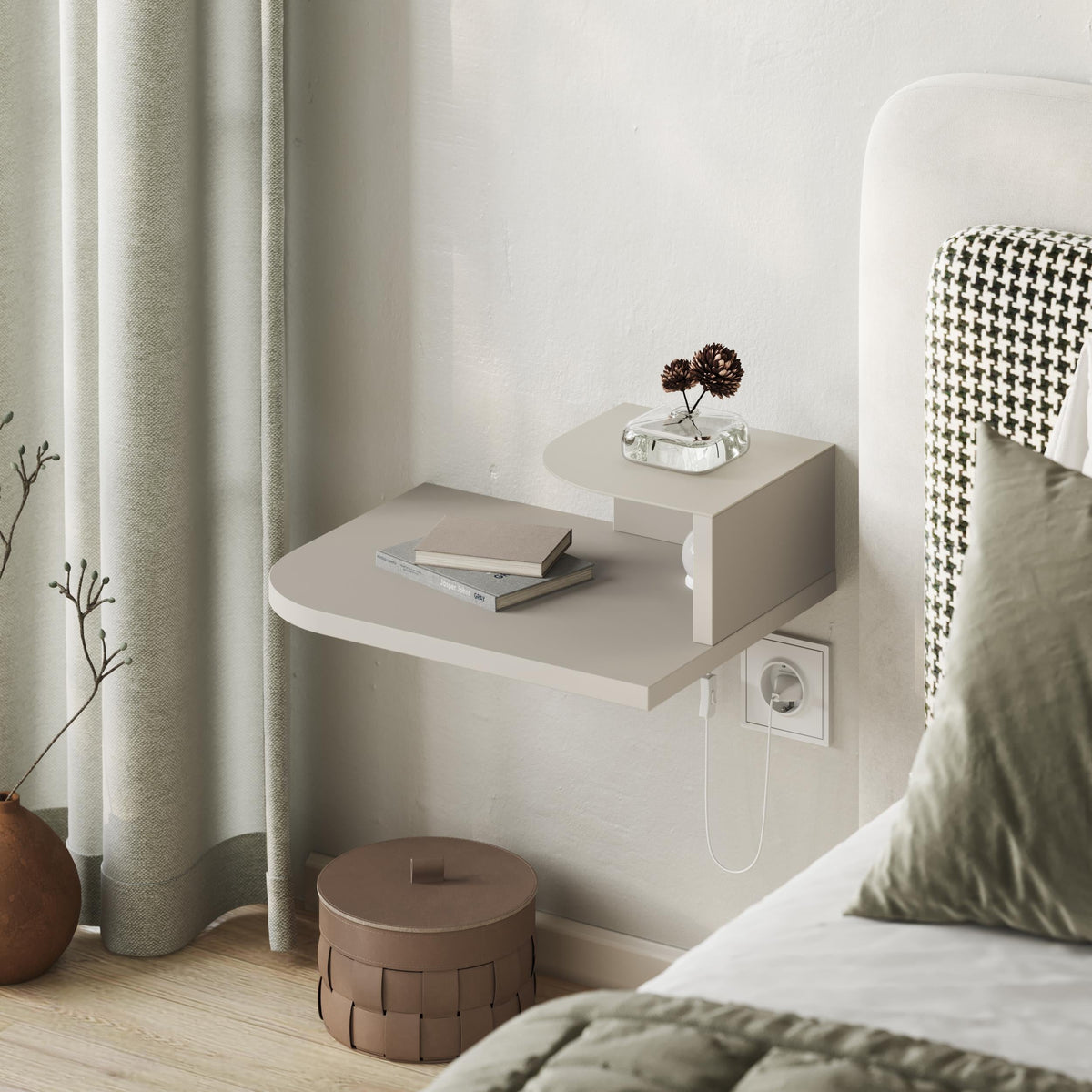Decortieliving - Luno Floating Bedside Shelf with LED Reading Light