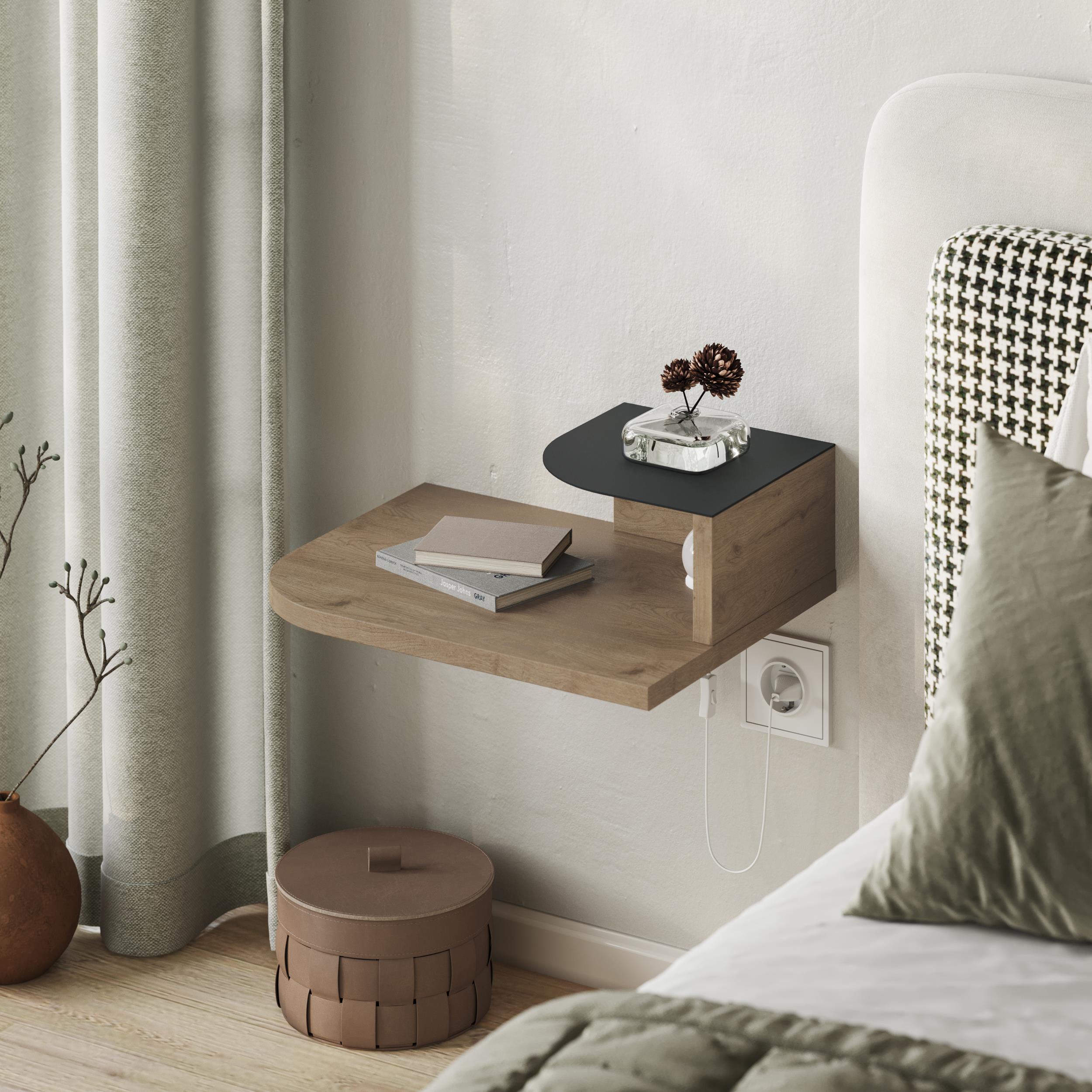 Luno – Étagère de chevet flottante avec liseuse à LED