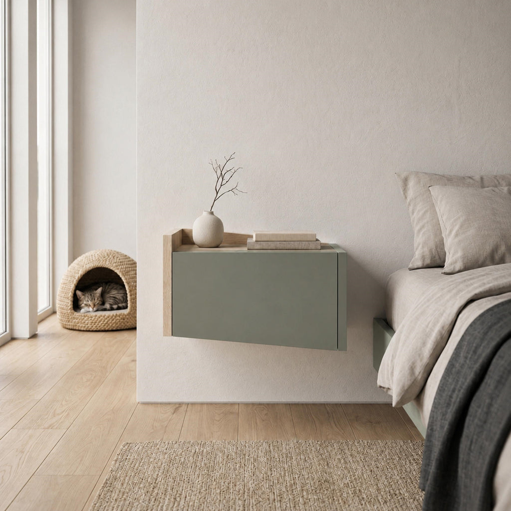 Decortieliving - Diago Floating Bedside Table with Drawer and Top Shelf - Left