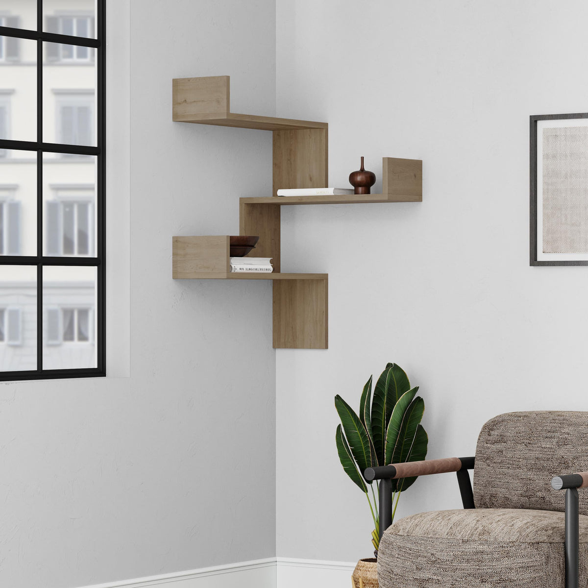 Decortieliving - Luksa Corner Wall Mounted Modern Bookcase Display Unit Medium W 60cm