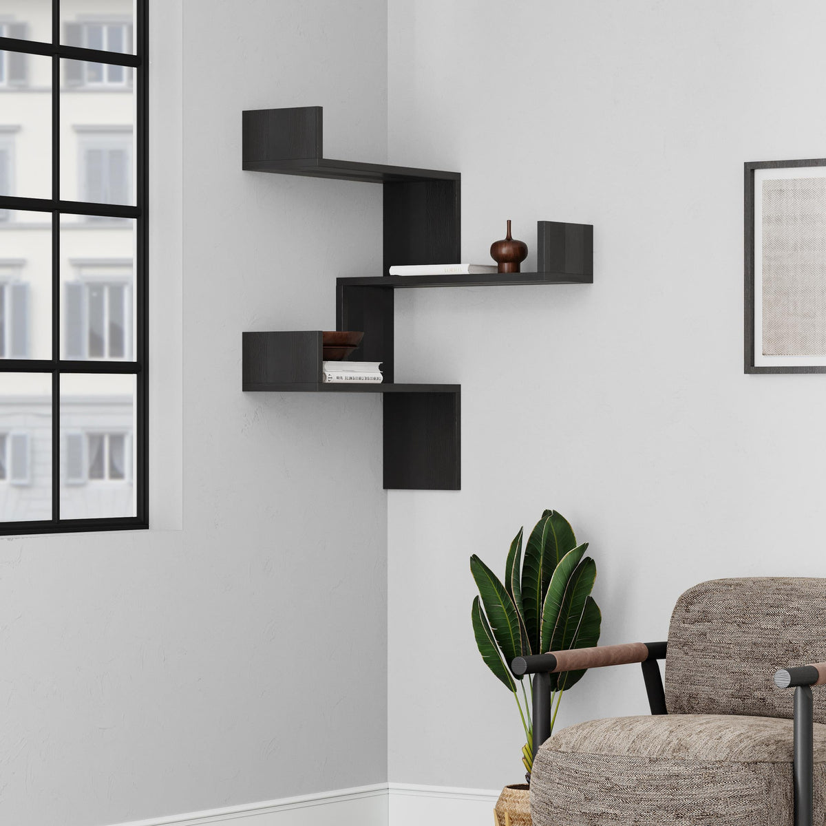 Decortieliving - Luksa Corner Wall Mounted Modern Bookcase Display Unit Medium W 60cm