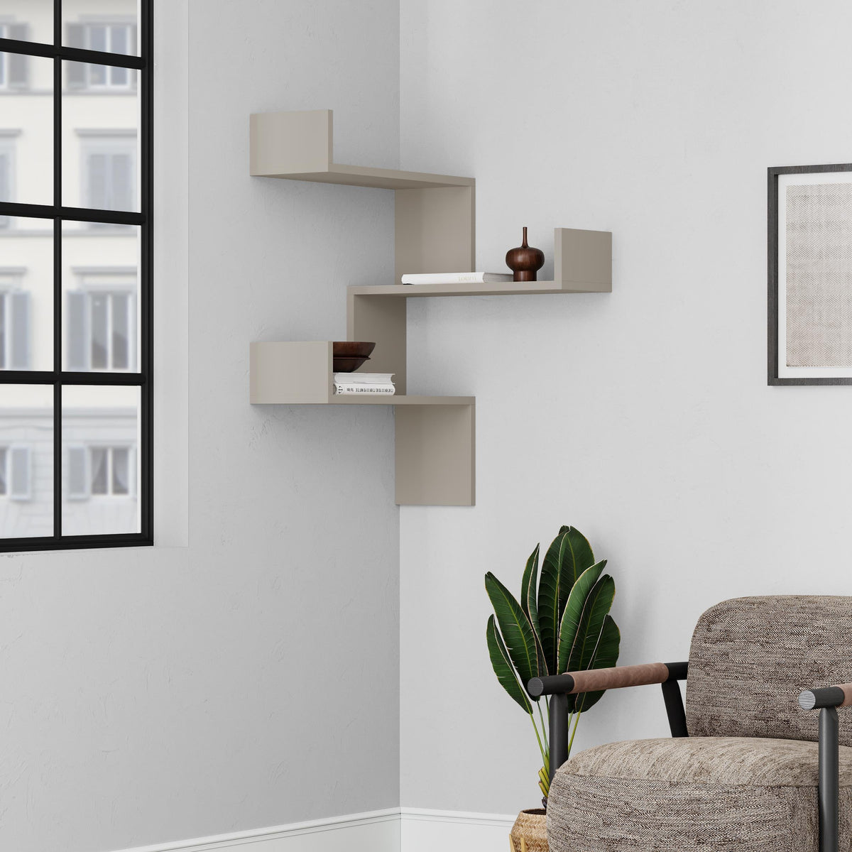 Decortieliving - Luksa Corner Wall Mounted Modern Bookcase Display Unit Medium W 60cm