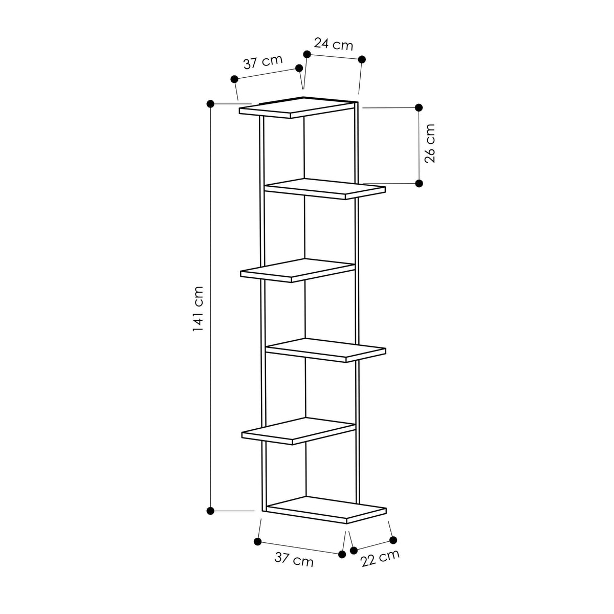 Decortieliving - Saso 5-tier Corner Bookcase 141 cm