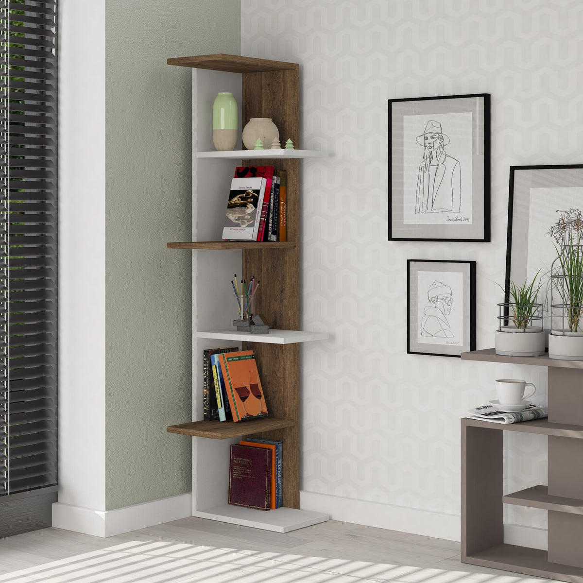 Decortieliving - Saso 5-tier Corner Bookcase 141 cm