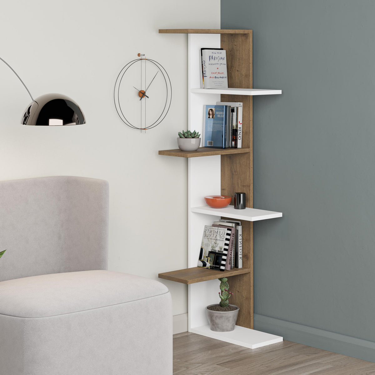 Decortieliving - Saso 5-tier Corner Bookcase 141 cm