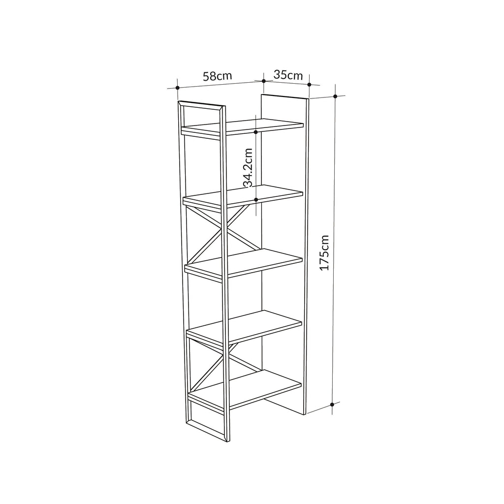 Decortieliving - Detroit Industrial Bookcase Shelving Unit Oak-Black 58 x 175 cm
