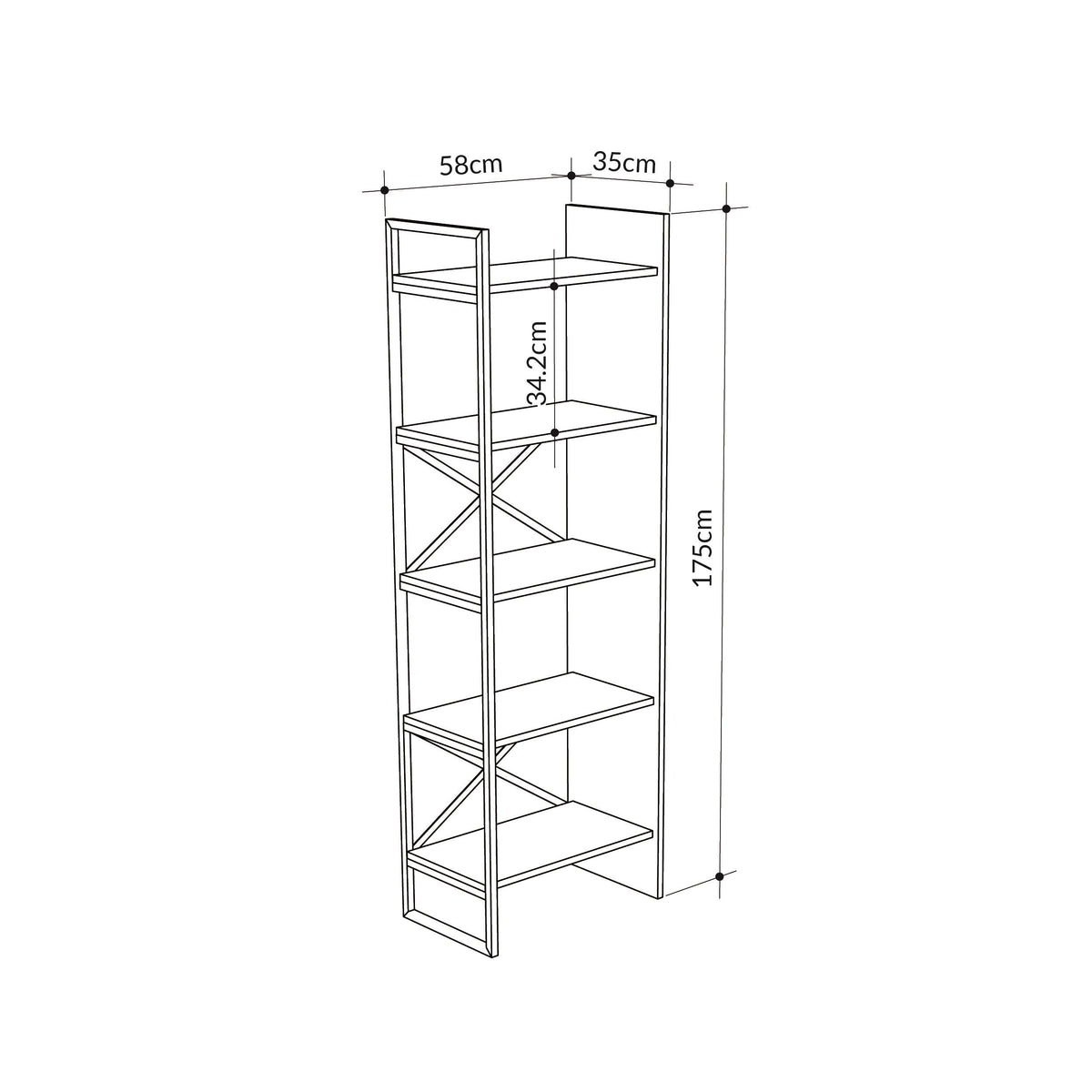 Decortieliving - Detroit Industrial Bookcase Shelving Unit Oak-Black 58 x 175 cm
