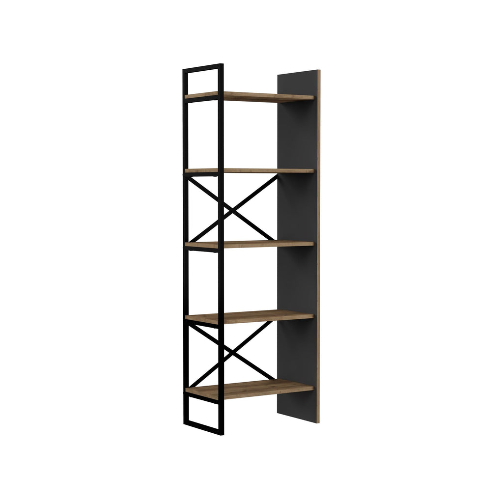 Decortieliving - Detroit Industrial Bookcase Shelving Unit Oak-Black 58 x 175 cm